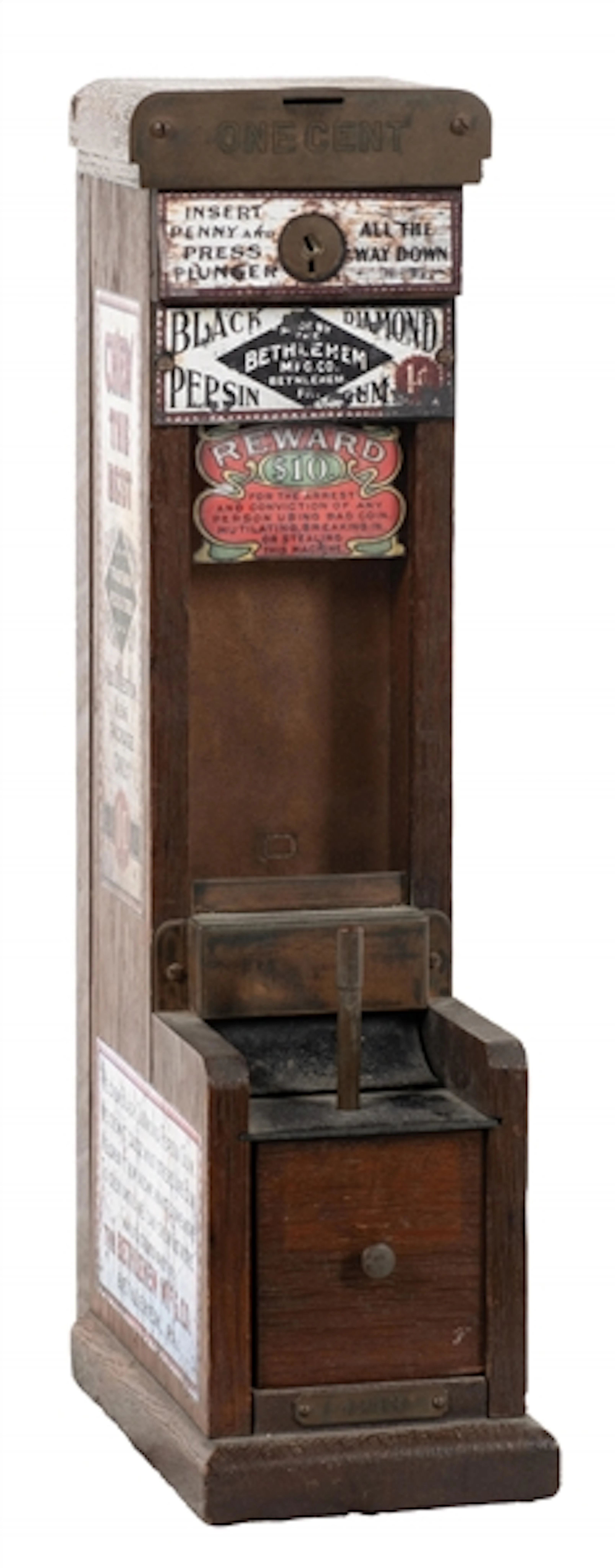 1¢ RARE BLACK DIAMOND PEPSIN GUM VENDING MACHINE