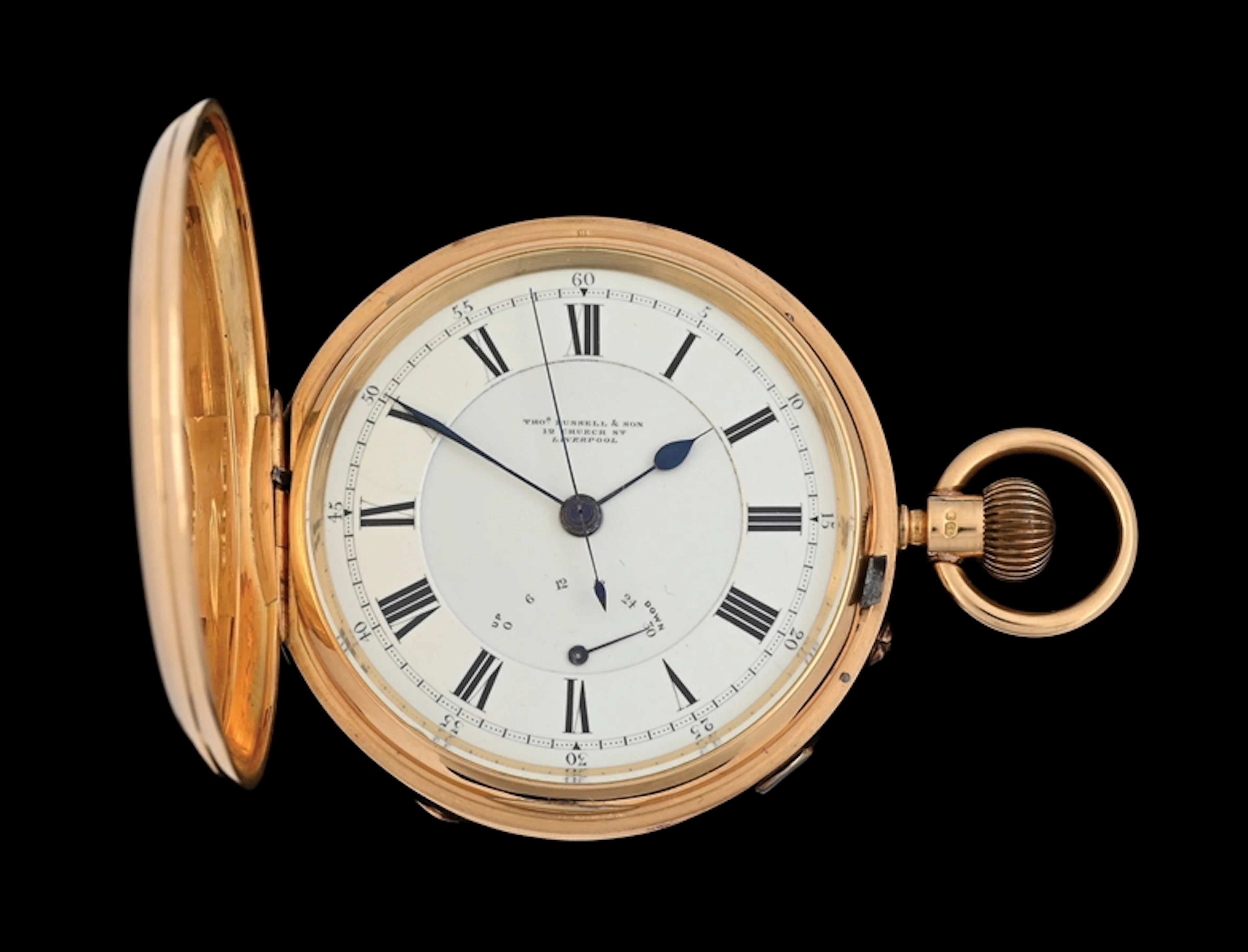 18K GOLD THOMAS RUSSELL & SON LIVERPOOL H/C POCKET WATCH