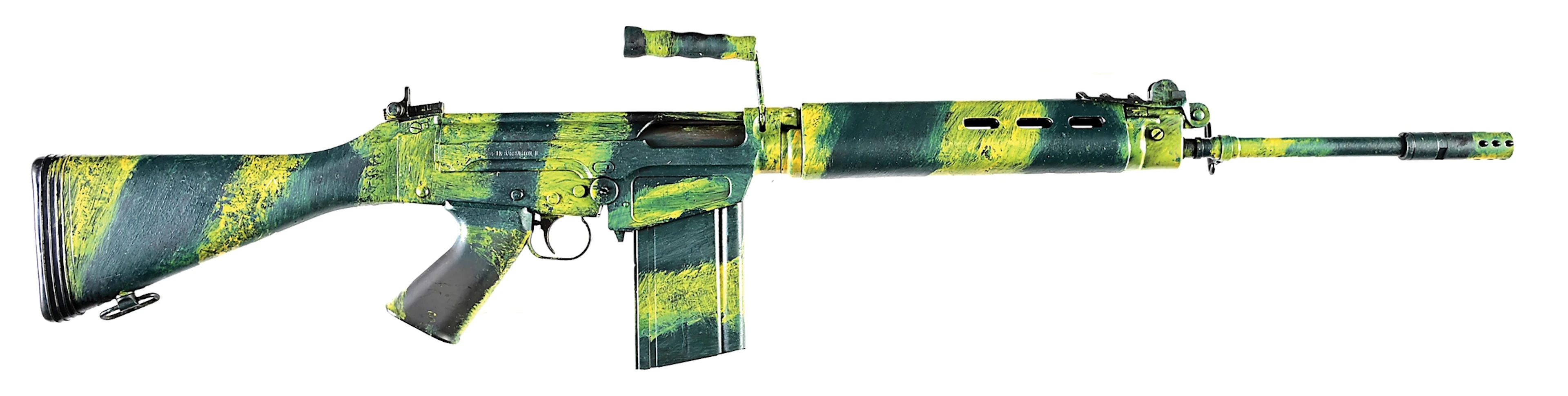(M) RHODESIAN CAMO DSA ARMS SA58 FAL SEMI-AUTOMATIC RIFLE.
