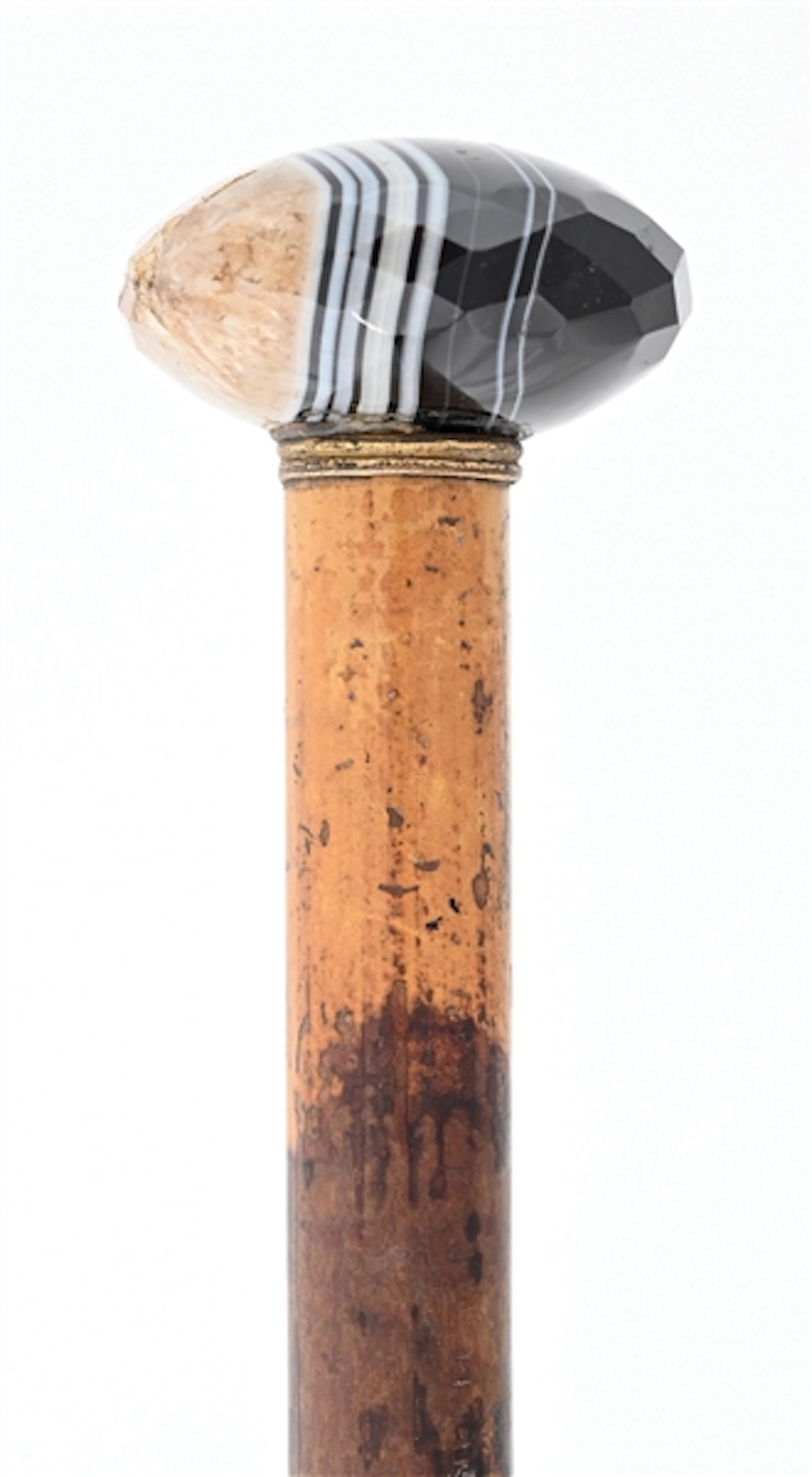 ANTIQUE AGATE SWORD CANE WITH BAMBOO SHAFT