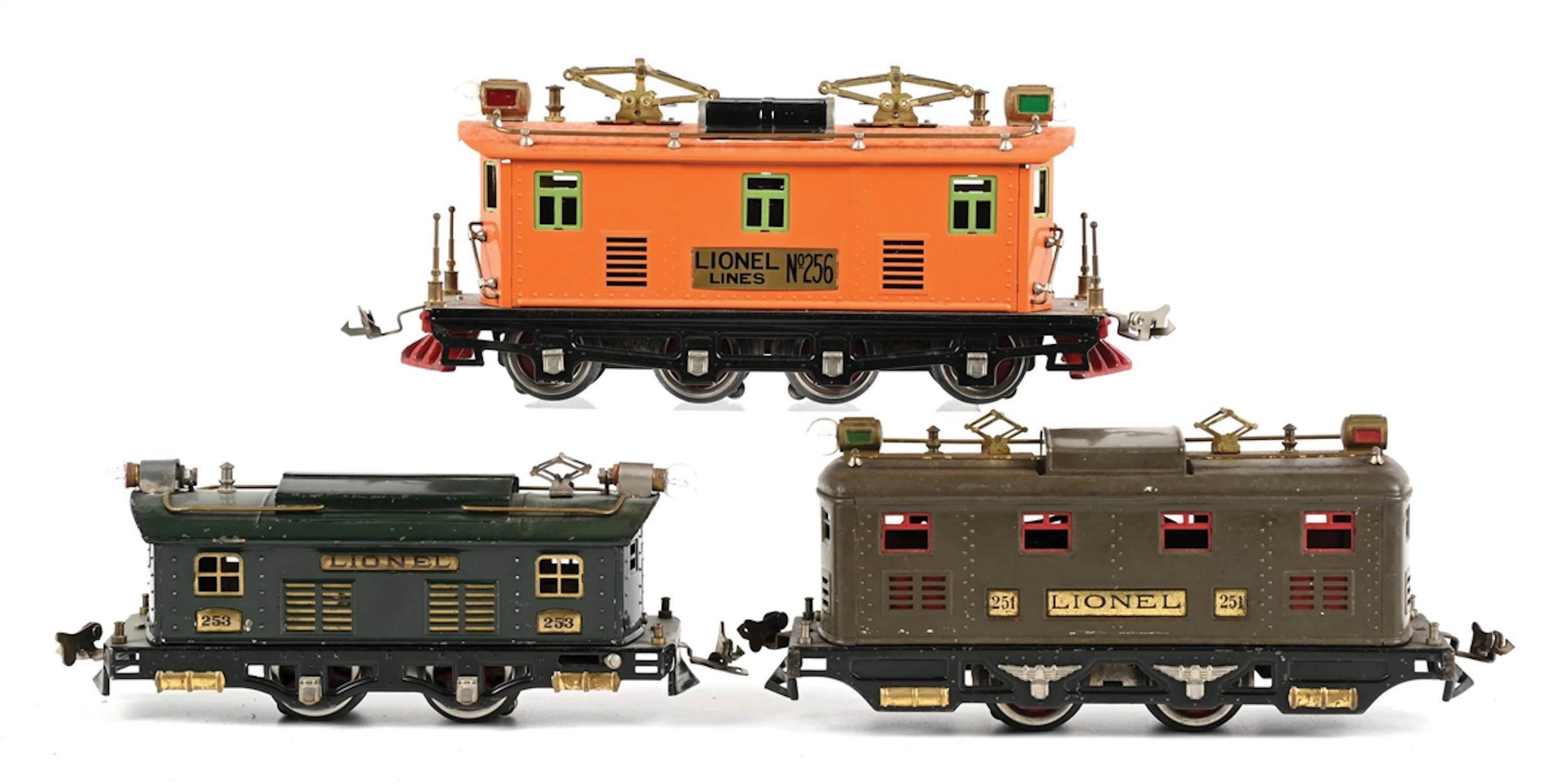 LOT OF 3: PRE-WAR LIONEL O-GA. 251, 253 & 256 ELECTRIC LOCOMOTIVES