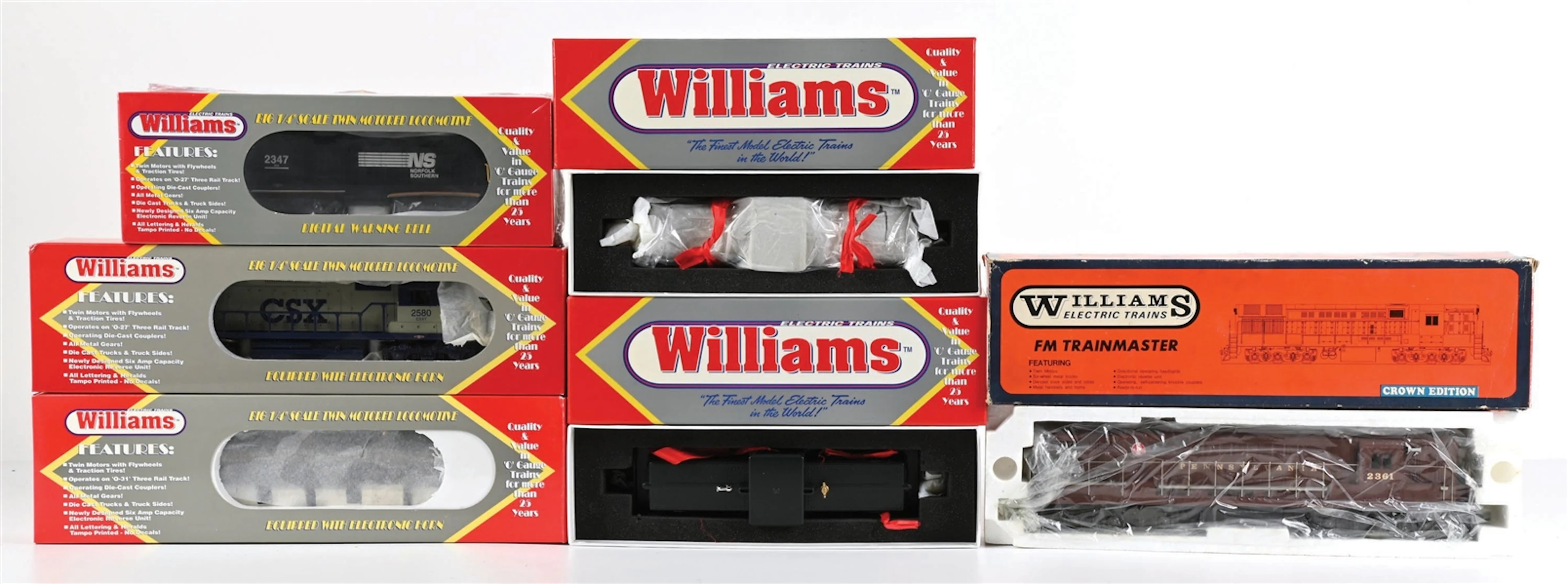 LOT OF 6: WILLIAMS DIESEL AND ELECTRIC LOCOMOTIVES IN BOXES
