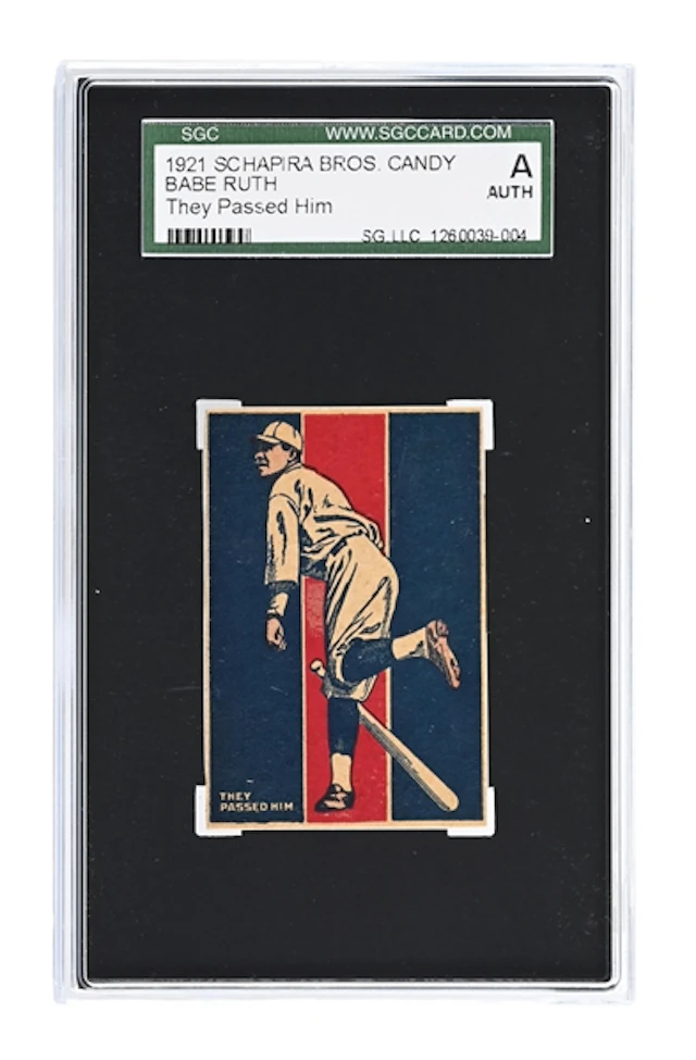1921 SCHAPIRA BROS. BABE RUTH "THEY PASSED HIM" SGC AUTHENTIC CARD