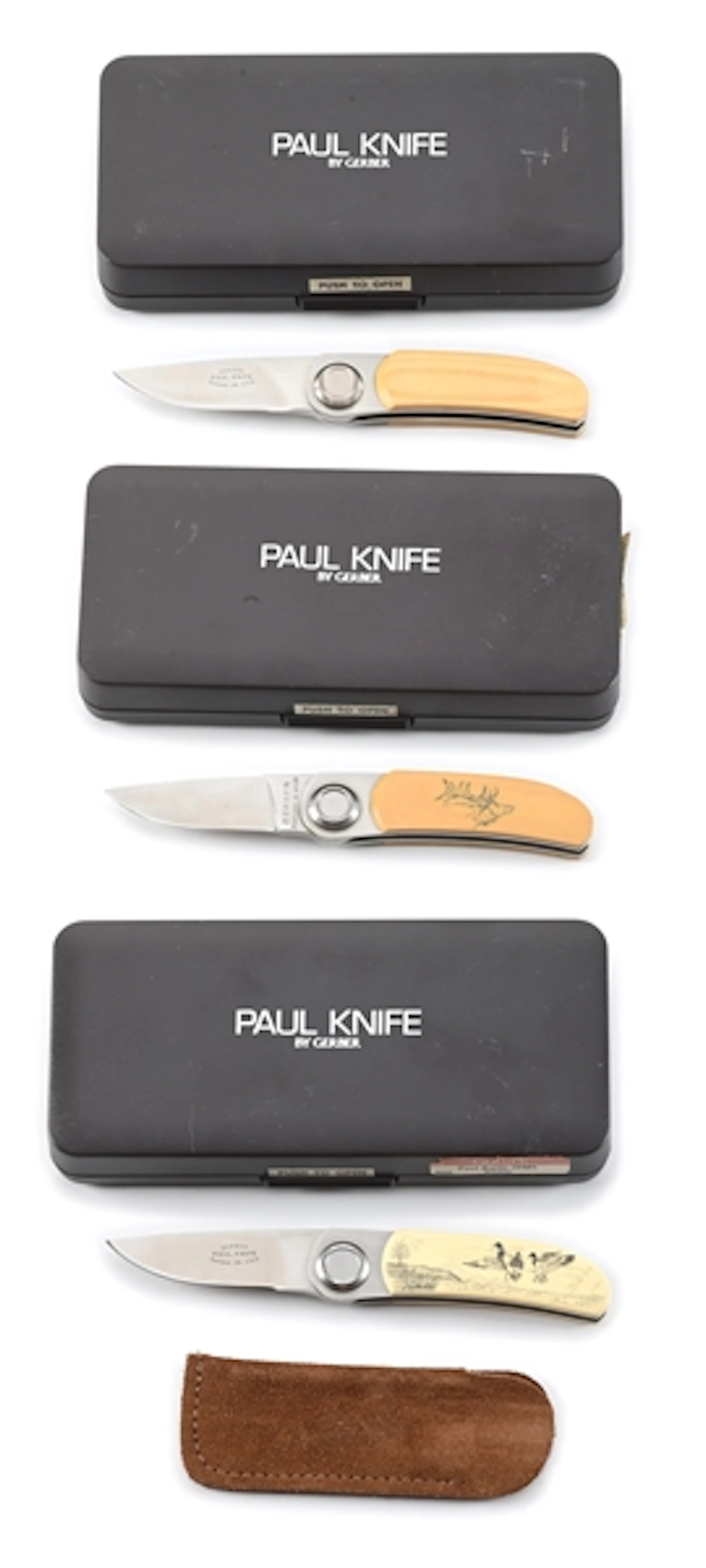 LOT OF 3: C. 1970S-80S GERBER PAUL KNIVES IN ORIGINAL BOXES.