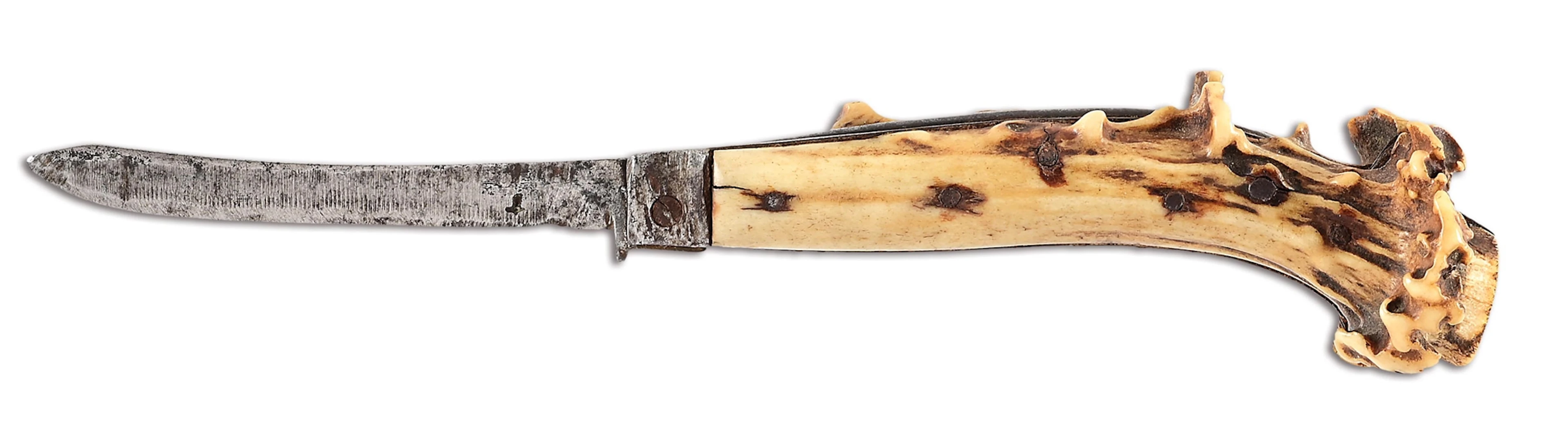 RARE WILLIAM "BILL" SCAGEL CROWN STAG FOLDING KNIFE.