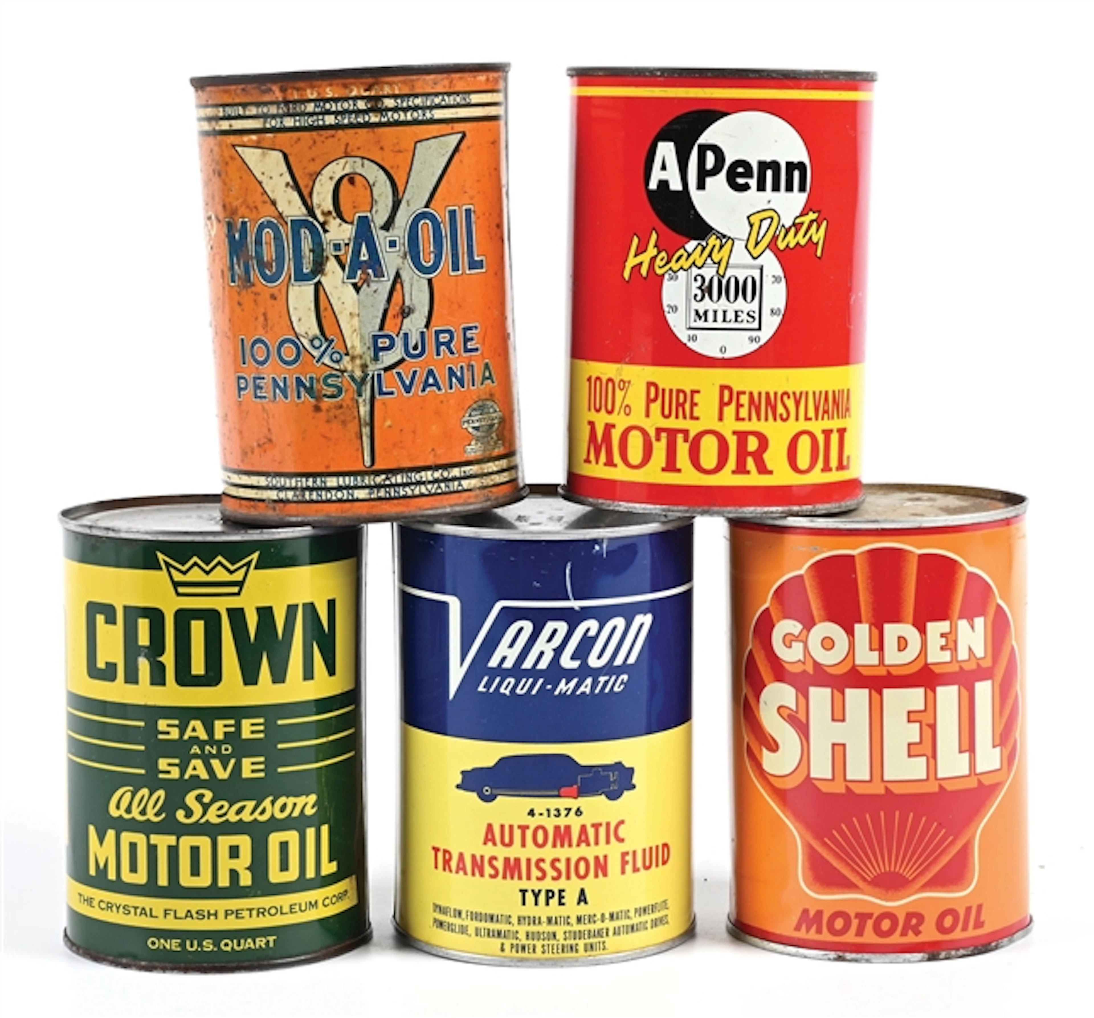 COLLECTION OF 5: ASSORTED ONE QUART MOTOR OIL & TRANSMISSION FLUID CANS