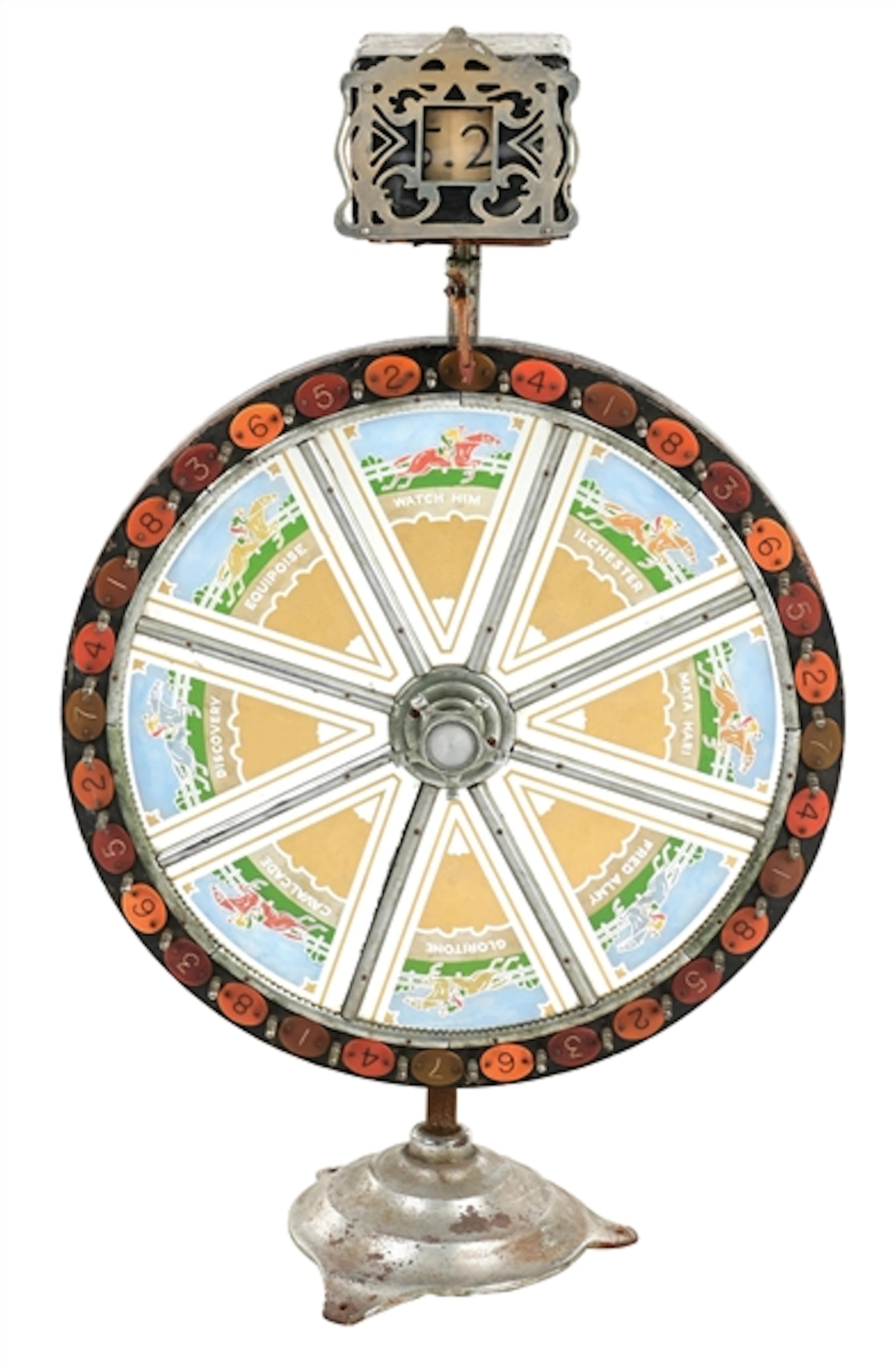 EVANS HORSE RACING GAMBLING WHEEL WITH ODDS MAKER ON STAND