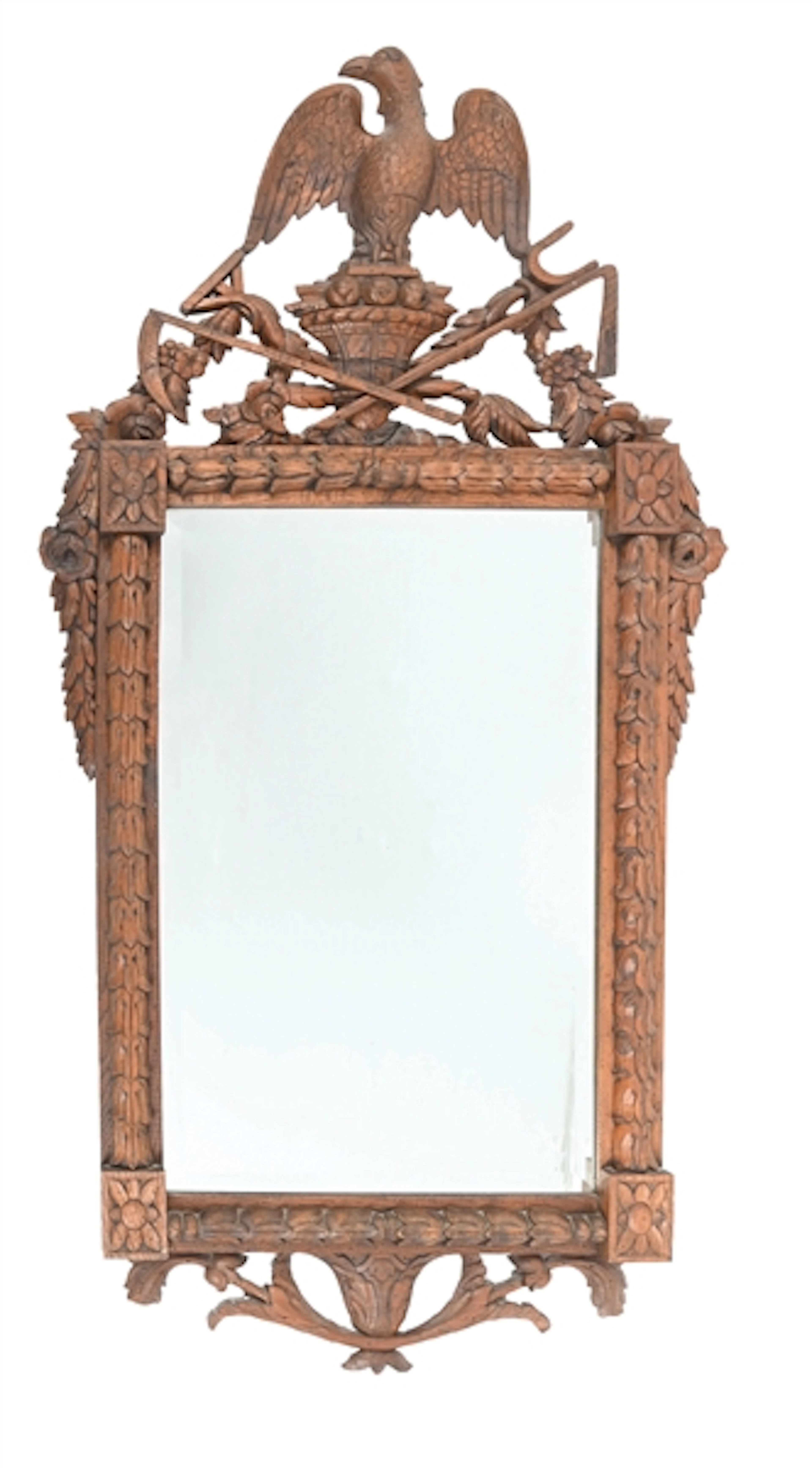 VINTAGE ORNATELY CARVED COLONIAL EAGLE BIRD WALL MIRROR.