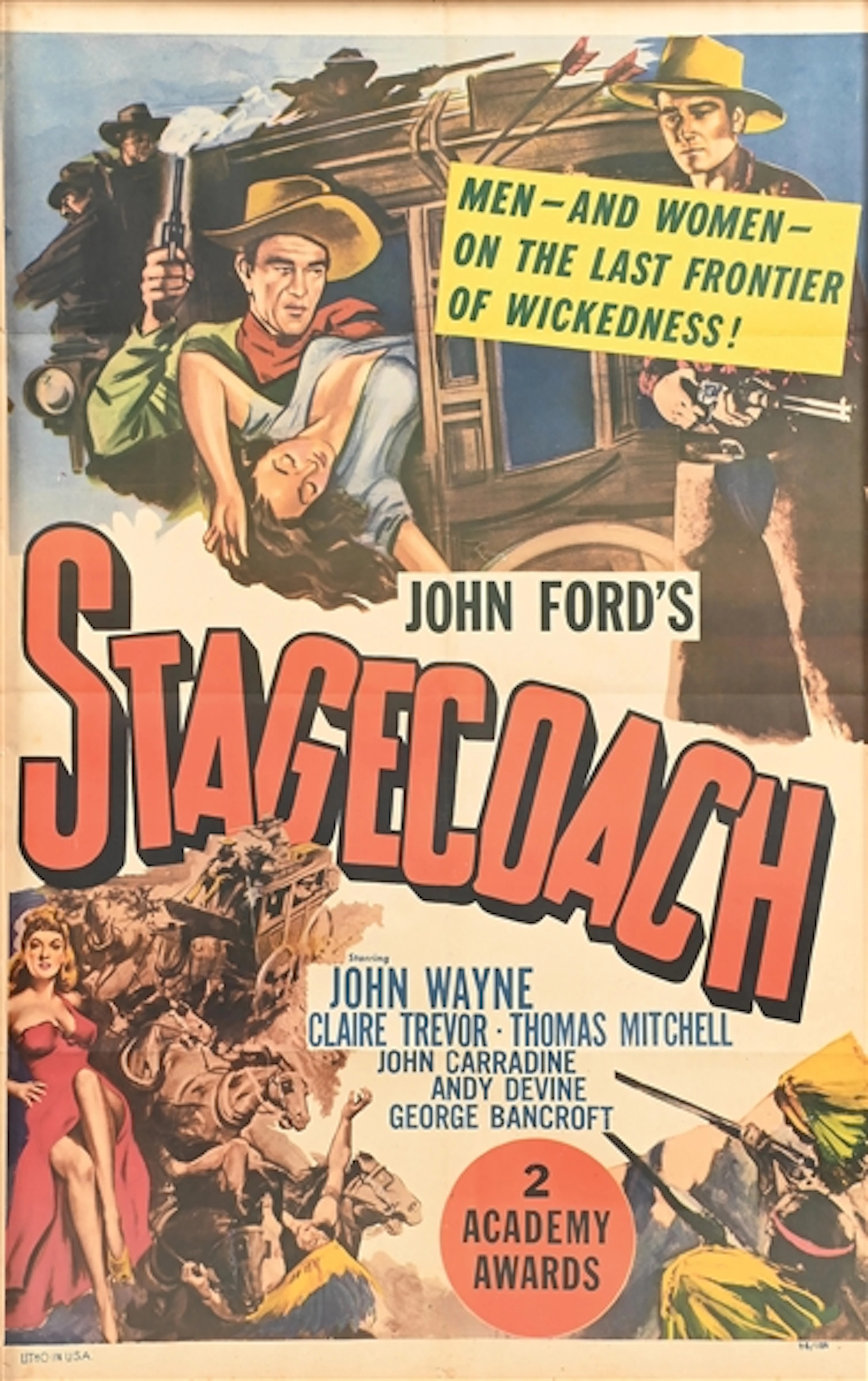 ICONIC JOHN FORDS "STAGECOACH" MOVIE POSTER STARRING JOHN WAYNE (1944)