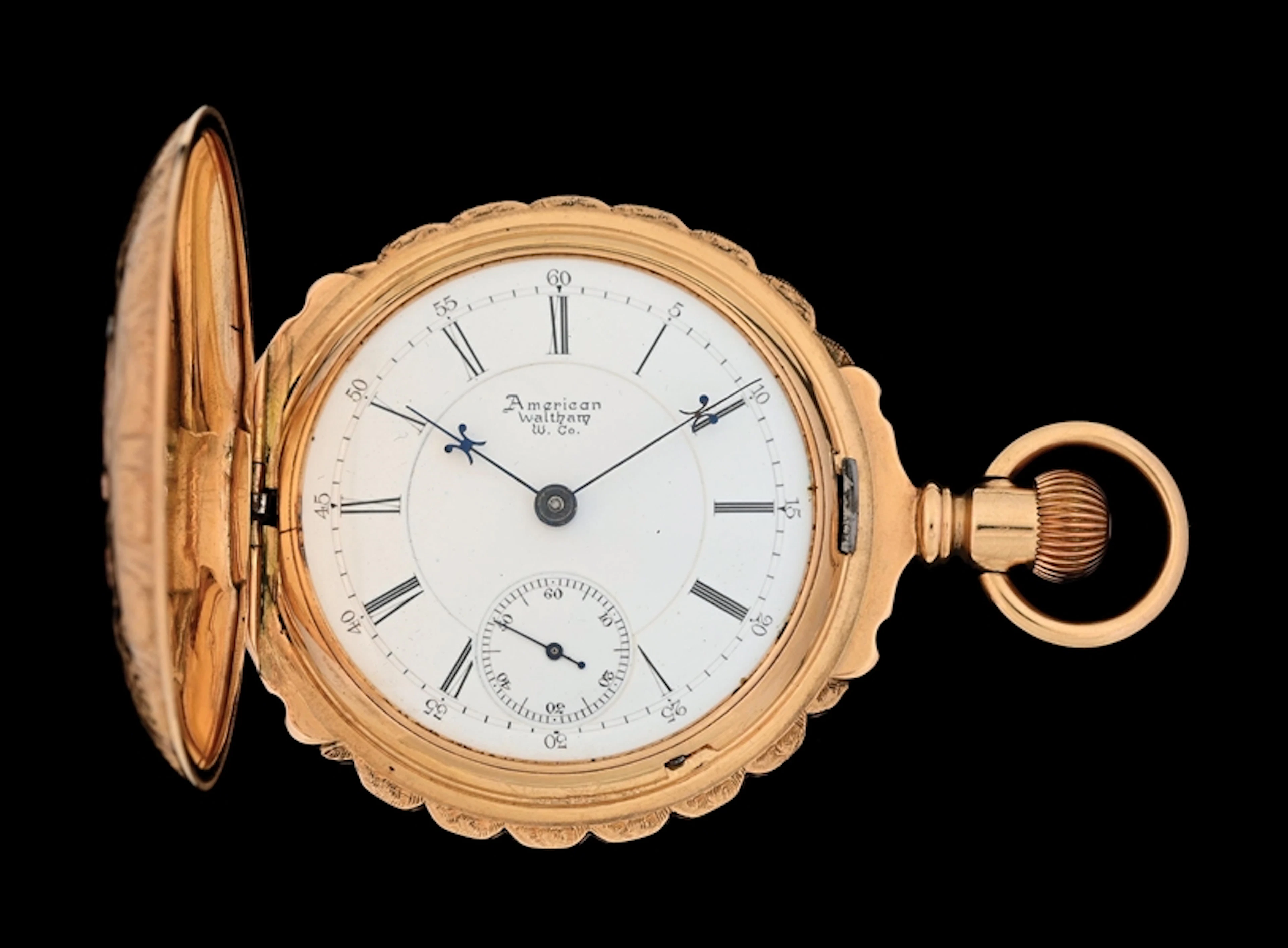 14K MULTI-COLOR GOLD WALTHAM H/C BOX-HINGE POCKET WATCH