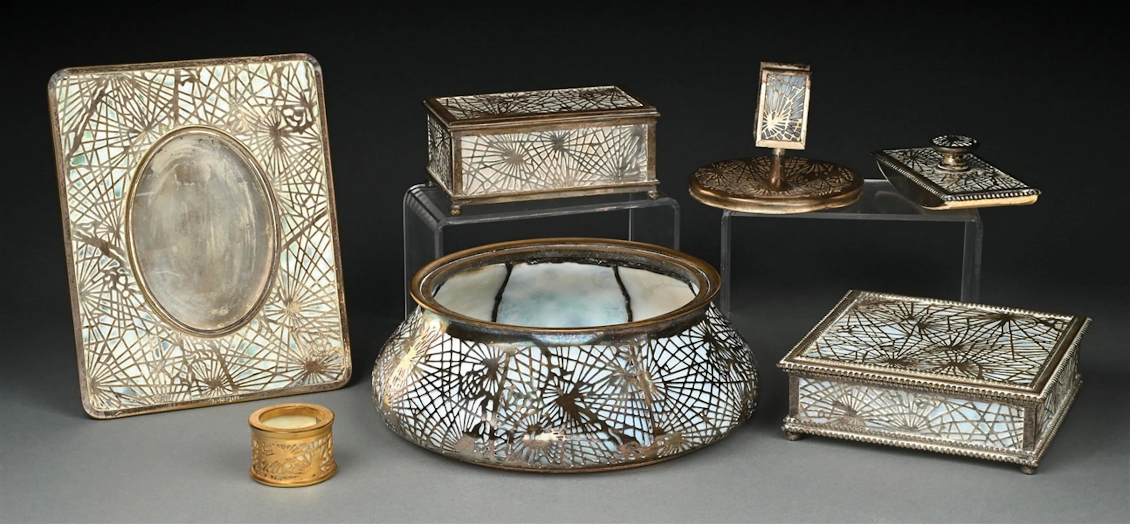 SET OF 7: TIFFANY STUDIOS PINE NEEDLE DESK SET