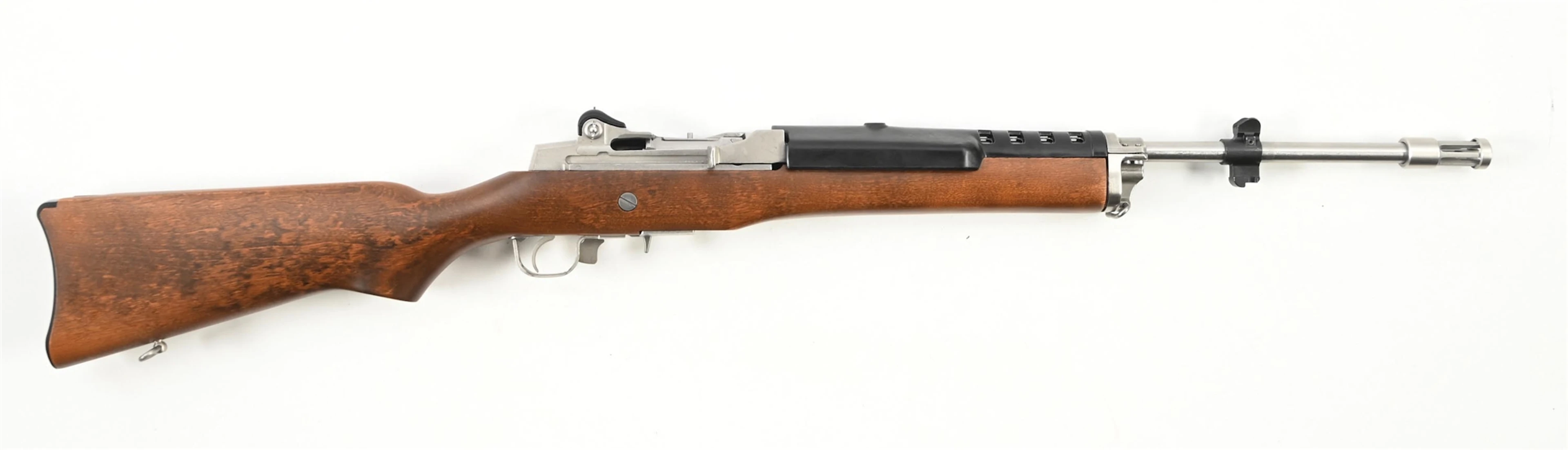 (M) STAINLESS RUGER MINI-14 SEMI-AUTOMATIC RIFLE.
