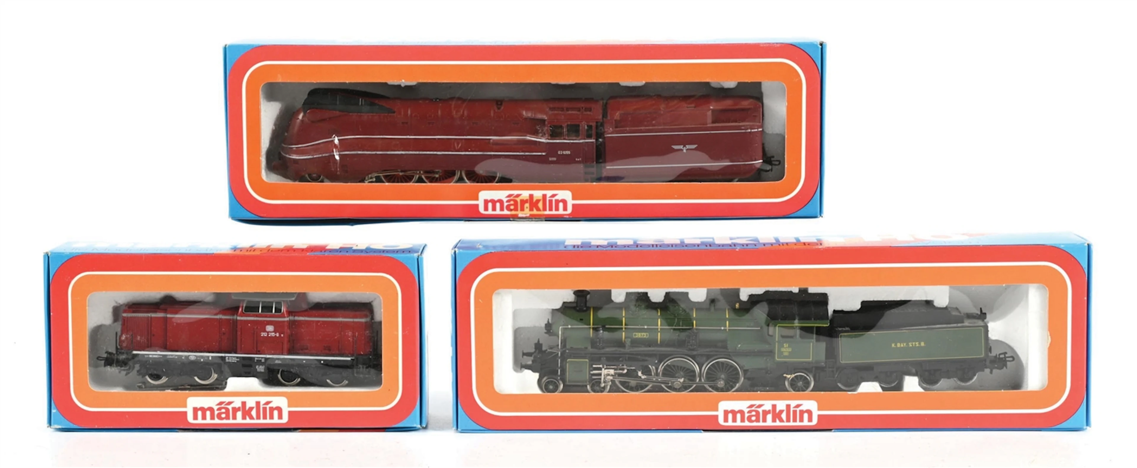 LOT OF 3: MARKLIN HO-GA. STEAM AND DIESEL LOCOMOTIVES IN BOXES