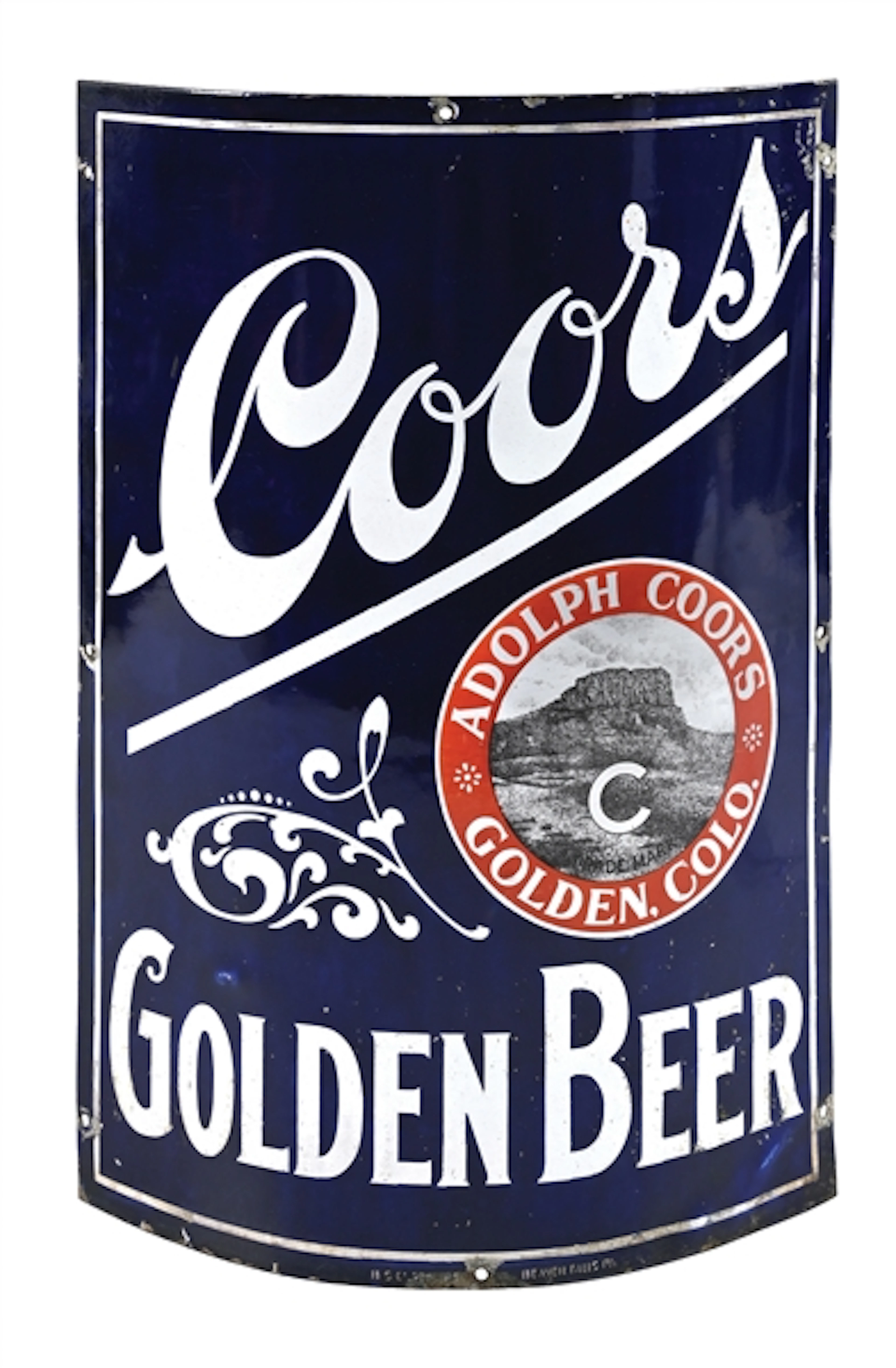 ADOLPH COORS BREWING CO. COORS GOLDEN BEER PORCELAIN CORNER SIGN