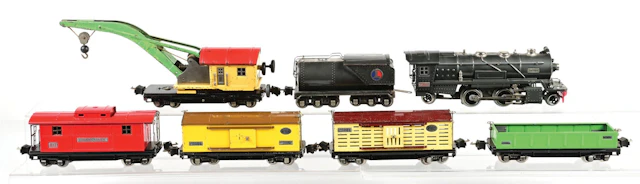 LOT OF 7: PRE-WAR LIONEL O-GA. NO. 260E STEAM LOCOMOTIVE & TENDER