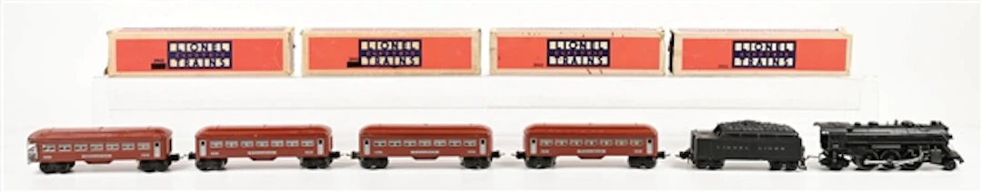 PRE-WAR LIONEL O-GA. NO. 224E STEAM LOCOMOTIVE & TENDER 4-CAR PASSENGER