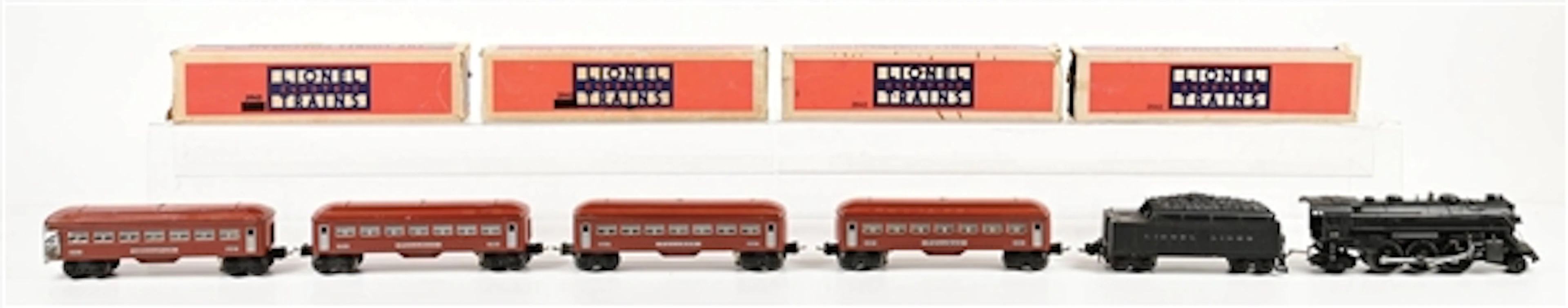 PRE-WAR LIONEL O-GA. NO. 224E STEAM LOCOMOTIVE & TENDER 4-CAR PASSENGER