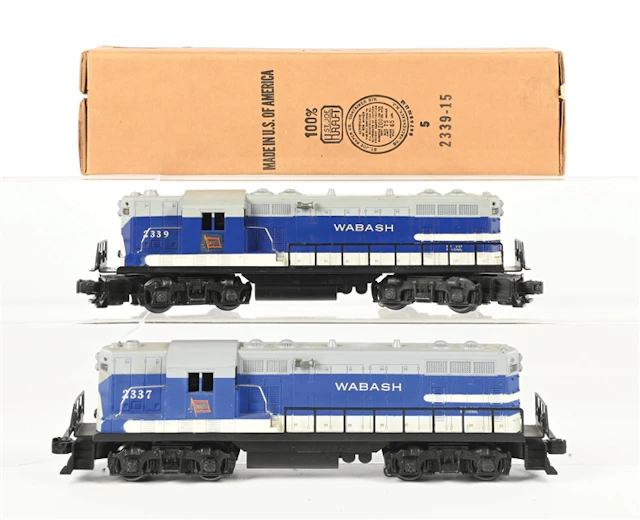 LIONEL POSTWAR O. GAUGE NO. 2337 AND NO. 2339 WABASH GP-7 DIESEL LOCOMOTIVES