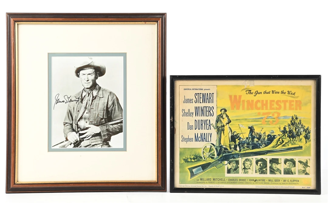 LOT OF 2: JIMMY STEWART SIGNED PHOTO AND WINCHESTER '73 LOBBY CARD.