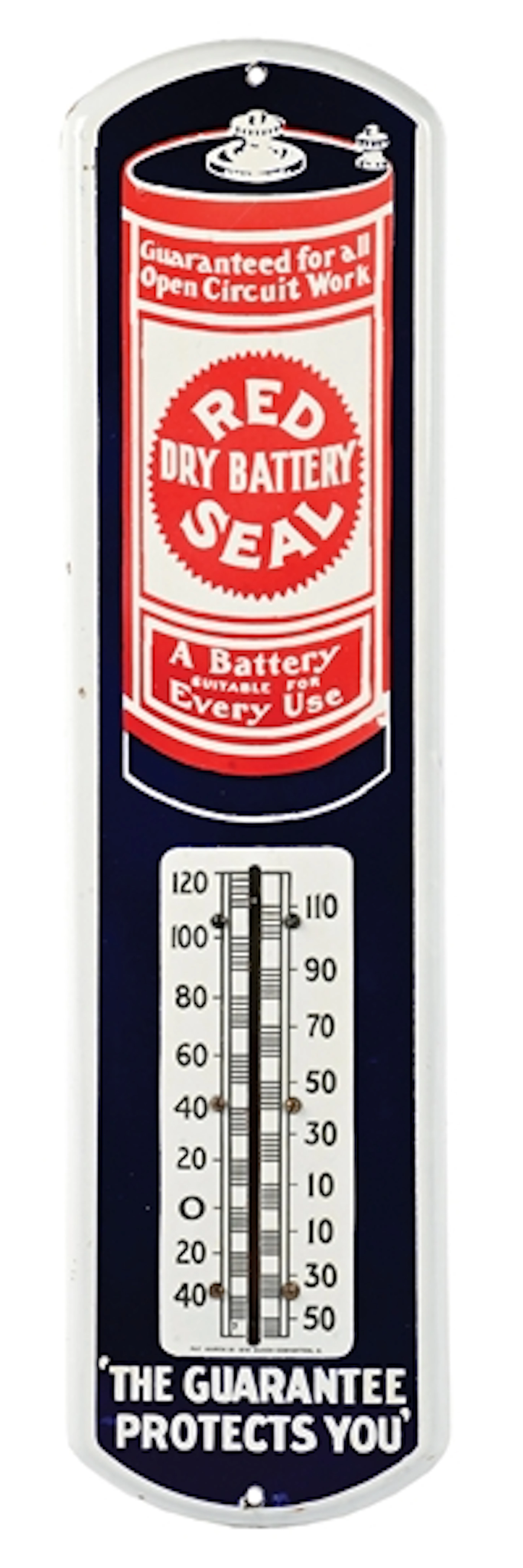 RED SEAL BATTERY "THE GUARANTEE PROTECTS YOU" PORCELAIN THERMOMETER