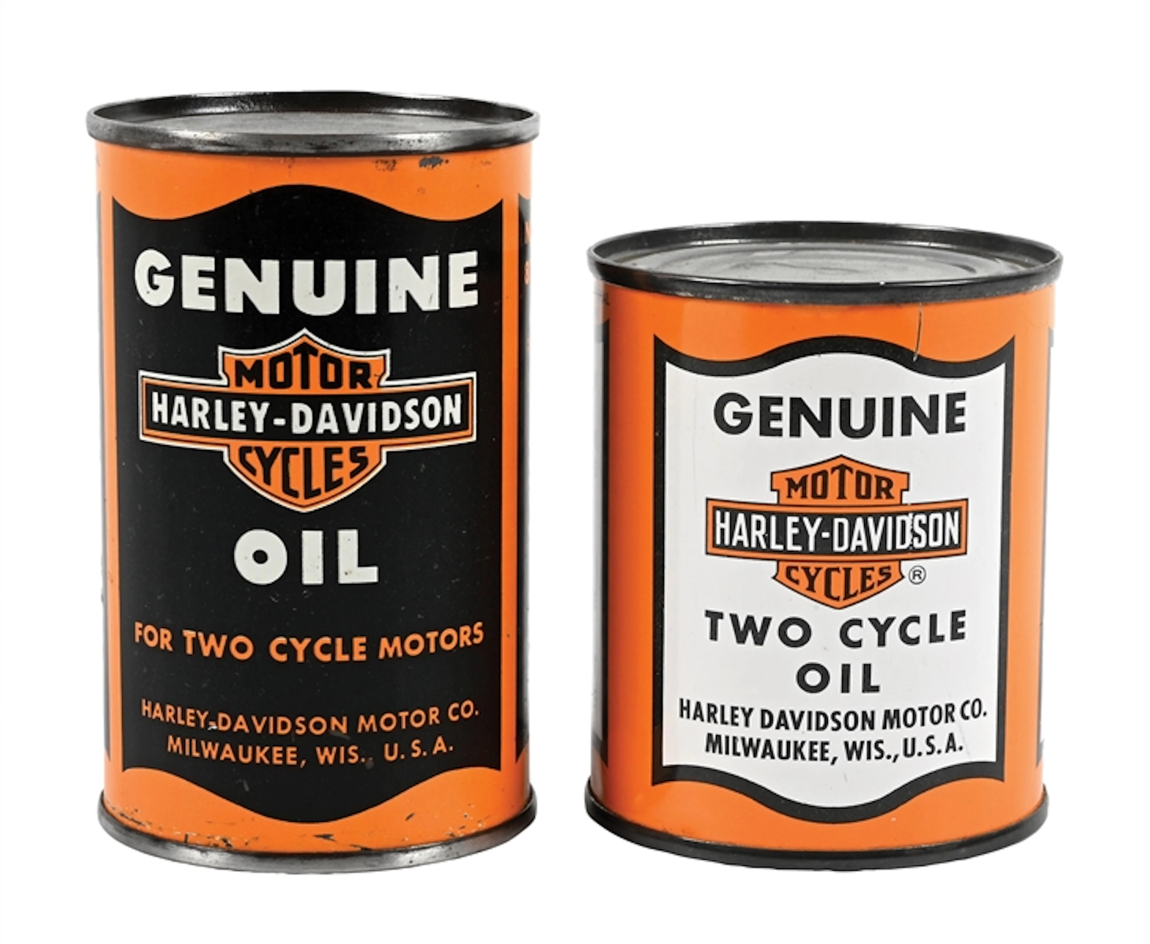 COLLECTION OF 2: HARLEY-DAVIDSON OIL CANS FOR TWO CYCLE MOTORS