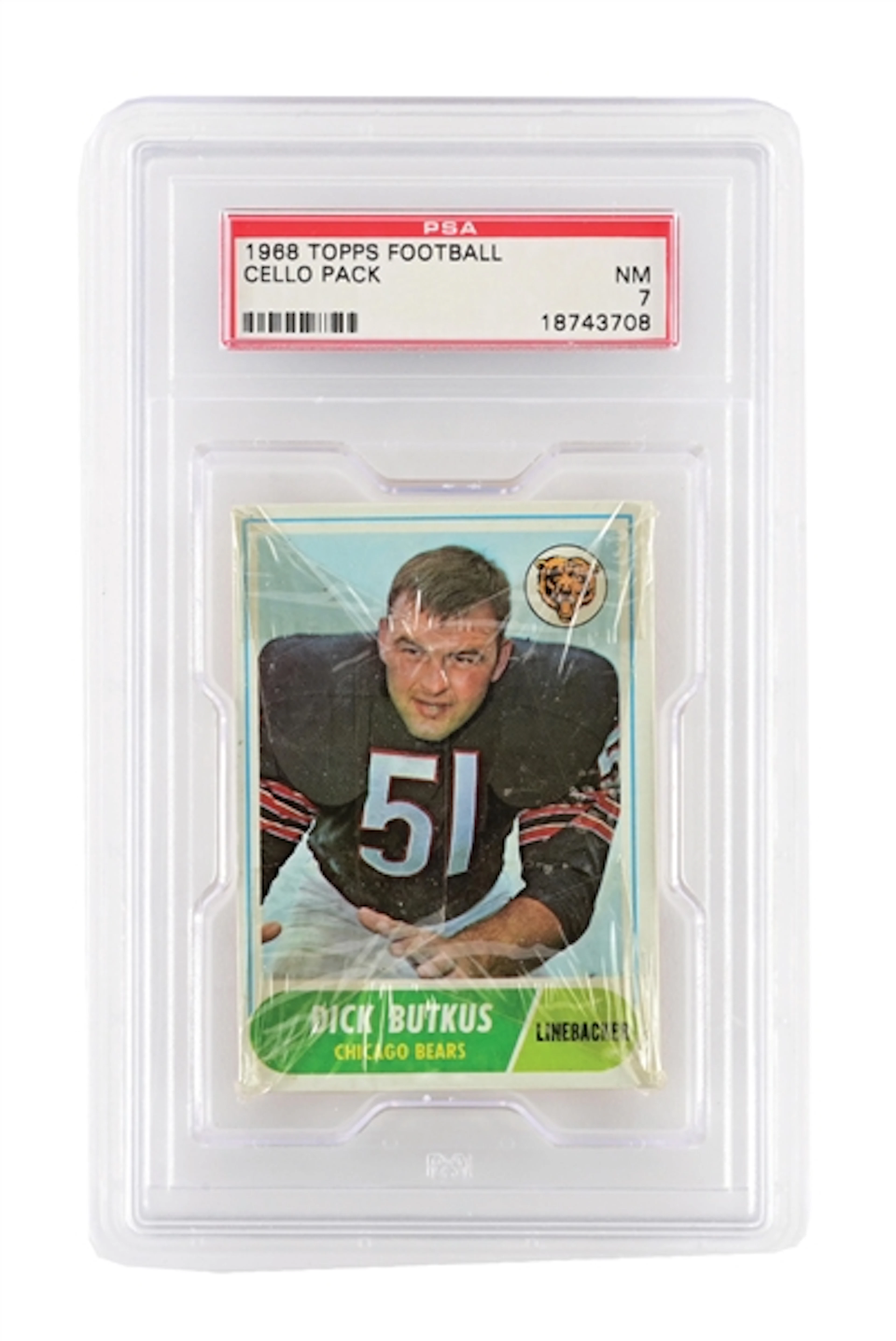 1968 TOPPS FOOTBALL CELLO PACK DICK BUTKUS TOP PSA 7