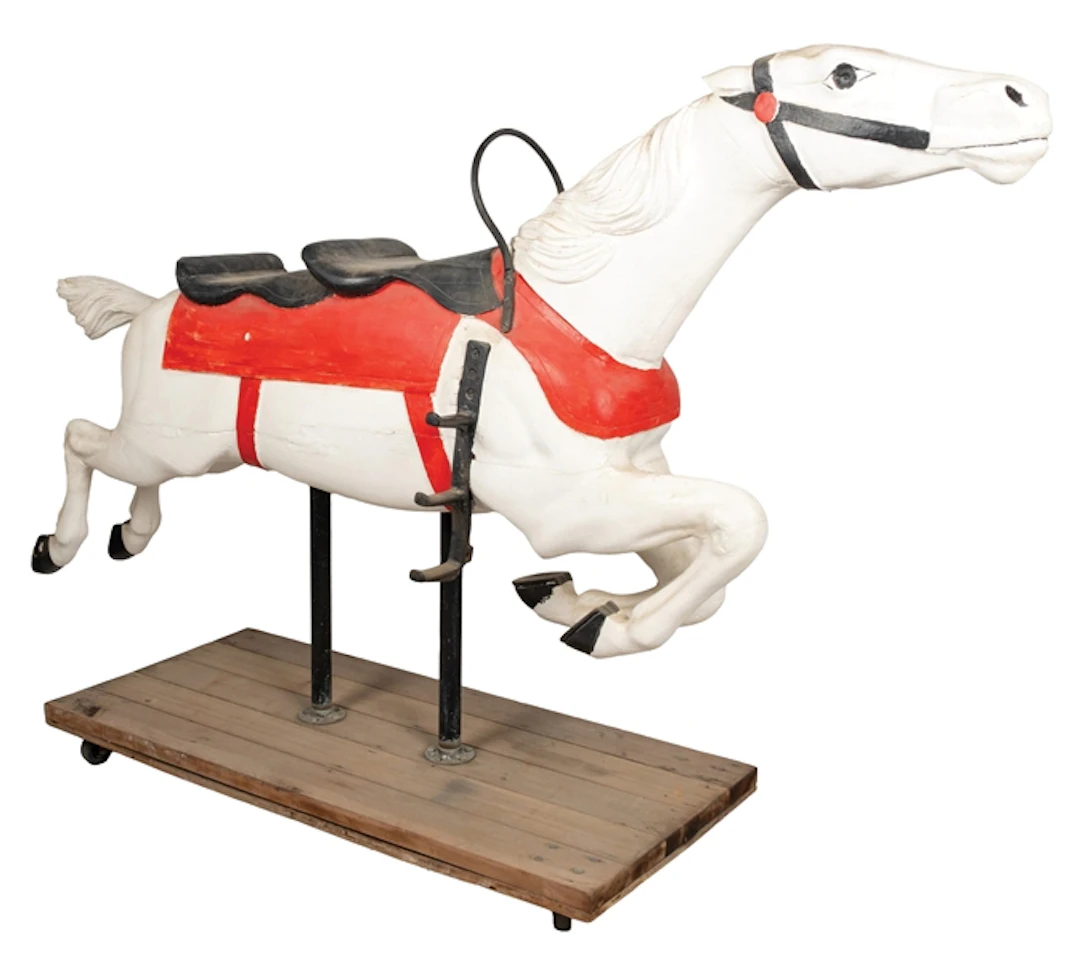 WHITE WITH RED WOODEN HORSE RIDE
