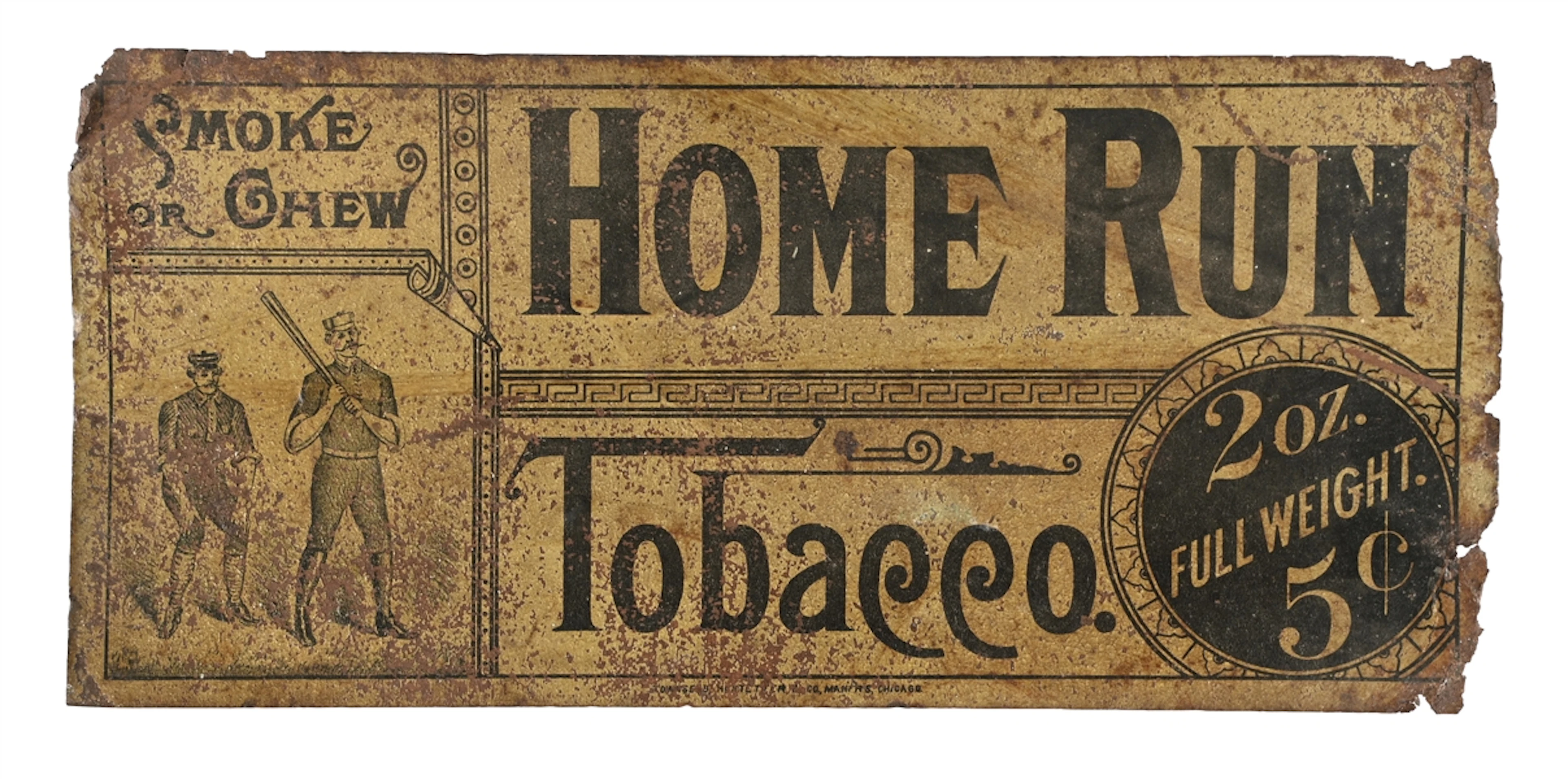 RARE 19TH CENTURY "HOME RUN" TOBACCO TIN SIGN