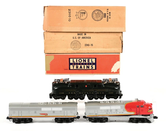 LOT OF 3: POST-WAR LIONEL O-GA. NO. 2243 SANTA FE F-3 DIESELS & NO.