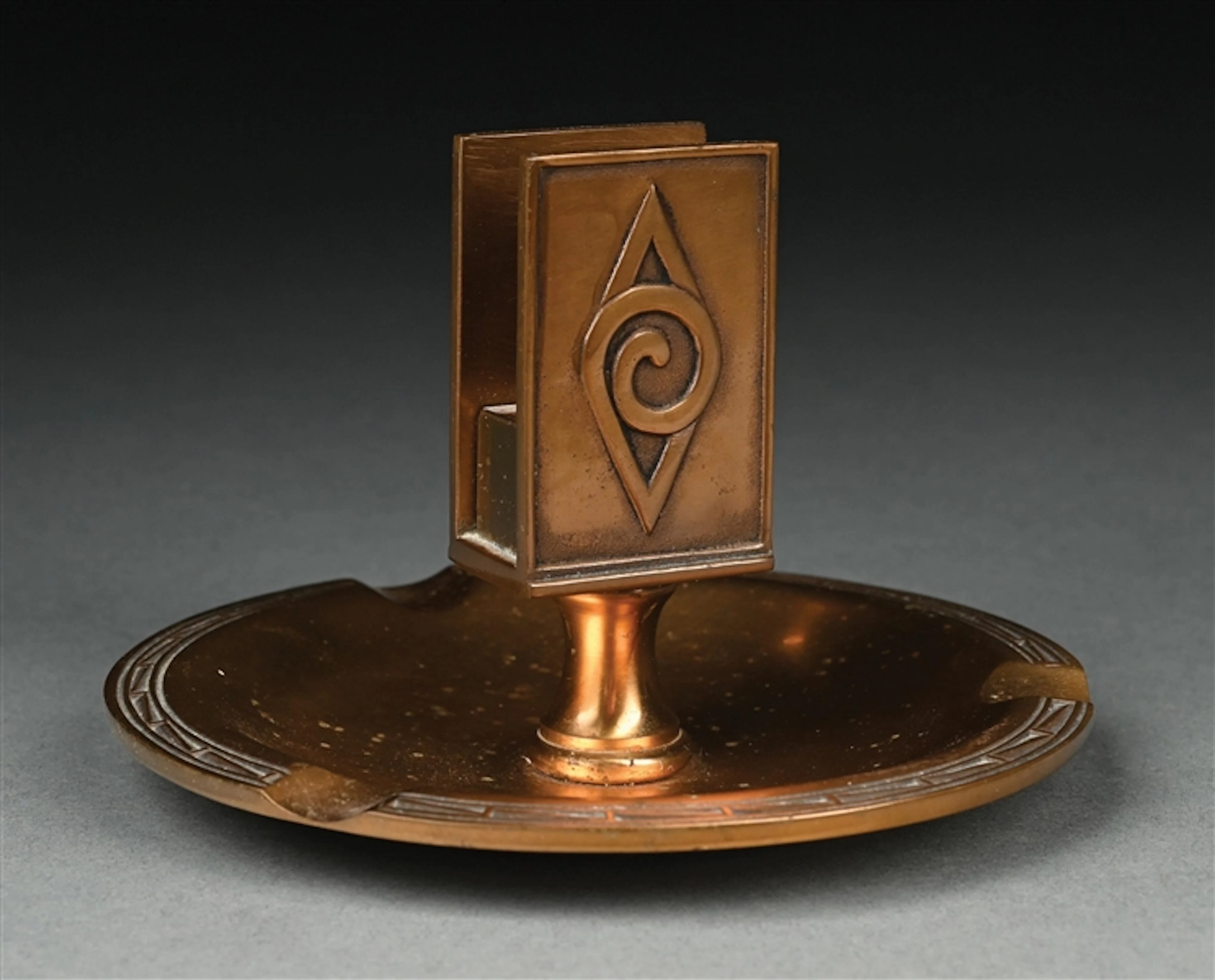 TIFFANY STUDIOS BRONZE MATCH STAND