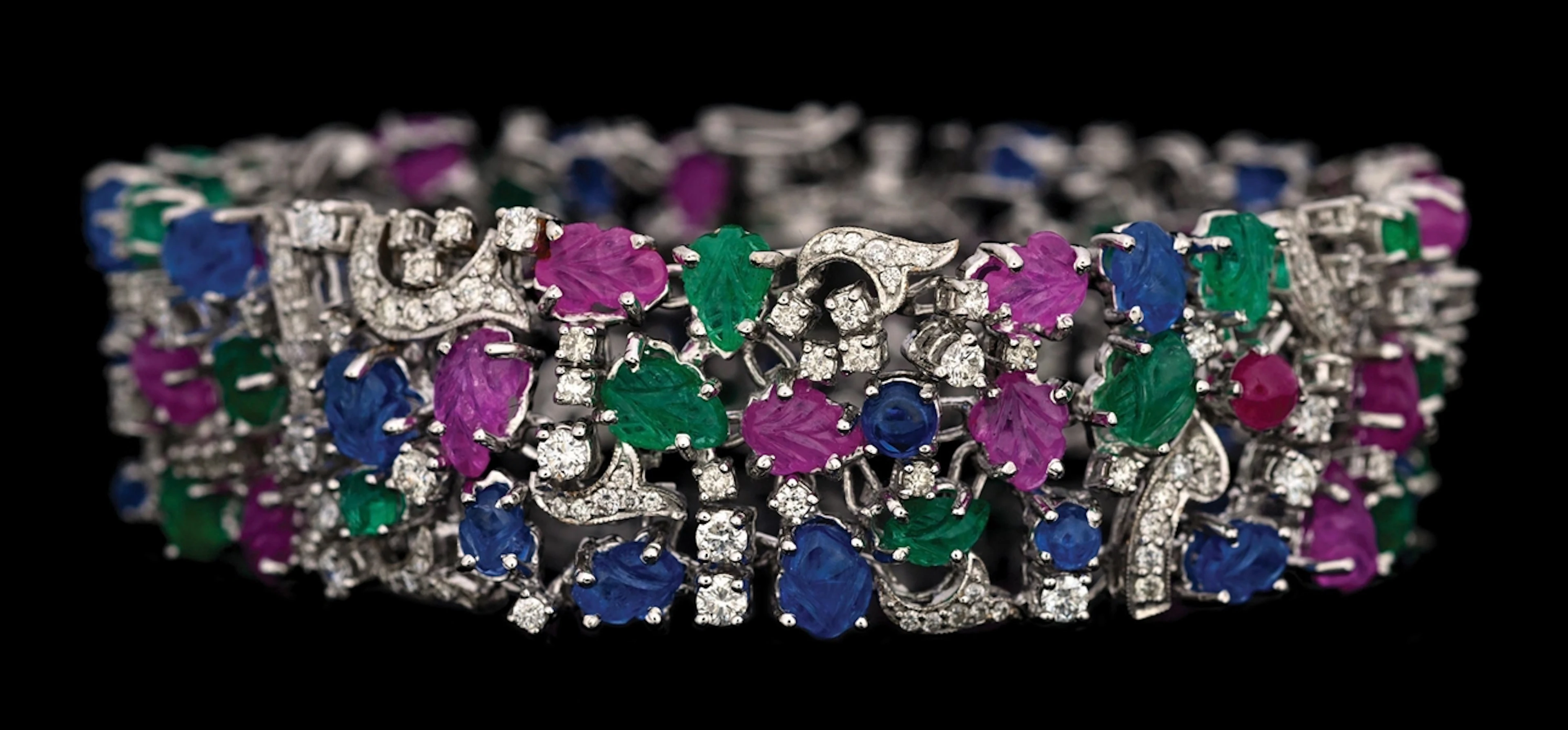 18K WHITE GOLD TUTTI FRUITTI GEMSTONE & DIAMOND BRACELET