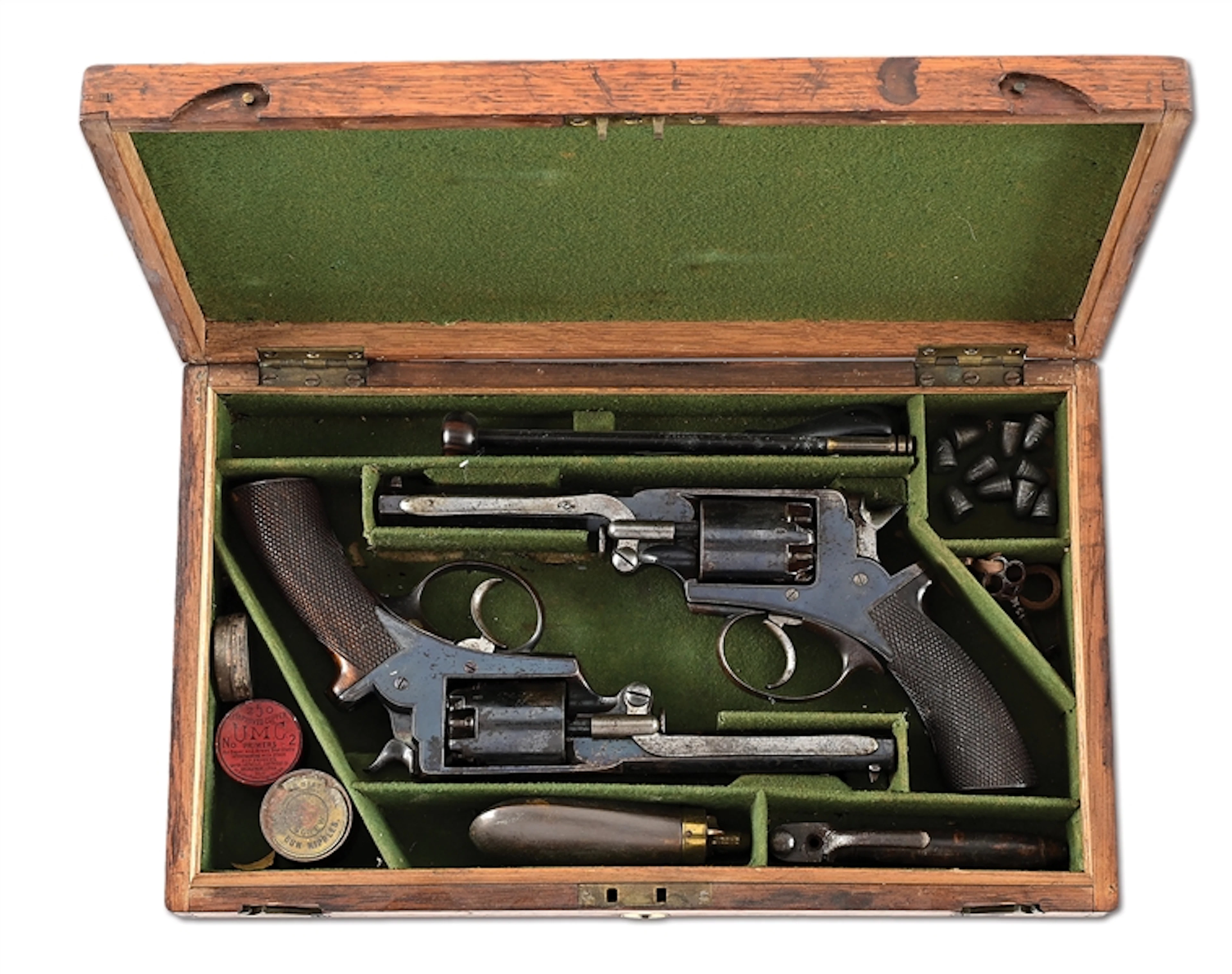 (A) CASED BRACE OF H. HOLLAND AND LONDON ARMORY ADAMS PATENT DOUBLE