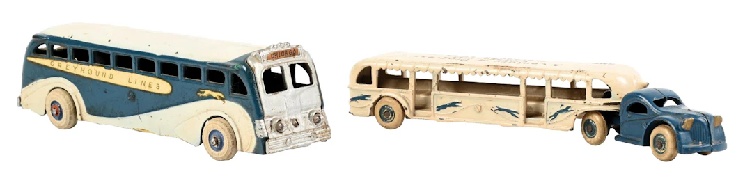 LOT OF 2: CAST IRON GREYHOUND BUSES