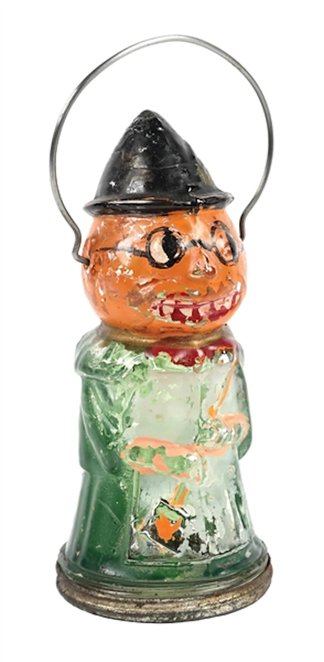 GREEN DRESS PUMPKIN HEADED WITCH CANDY CONTAINER