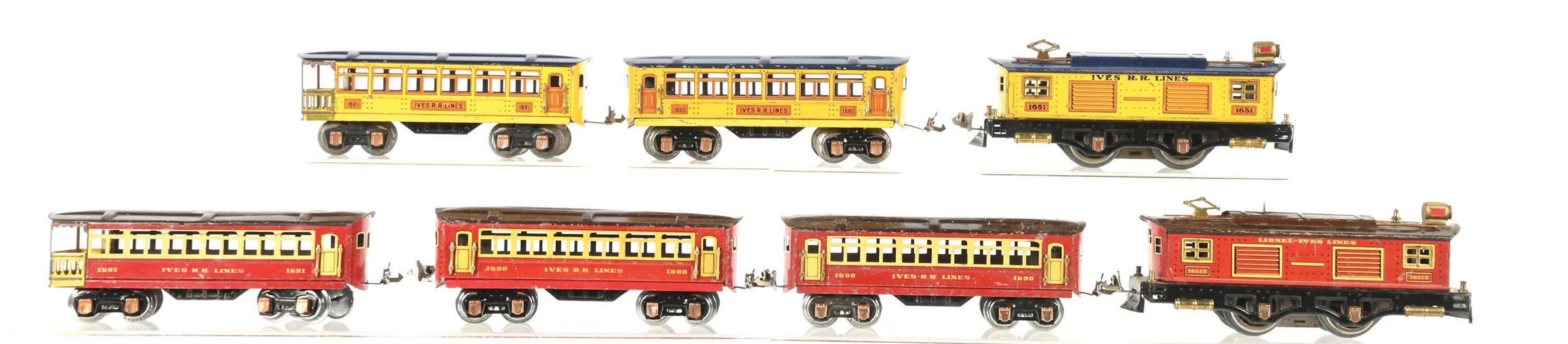 LOT OF 4: 2 IVES PREWAR O. GAUGE NO. 1651 AND NO. 1651 E TIN LITHO