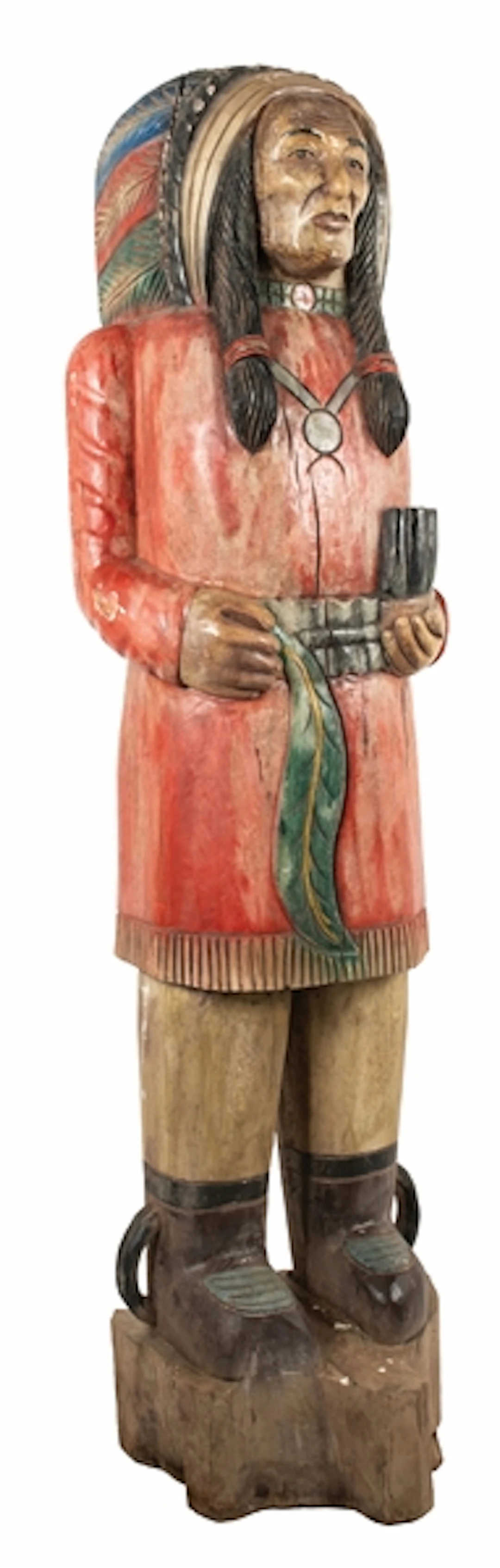 LARGE WOODEN COLORFUL NATIVE AMERICAN STATUE
