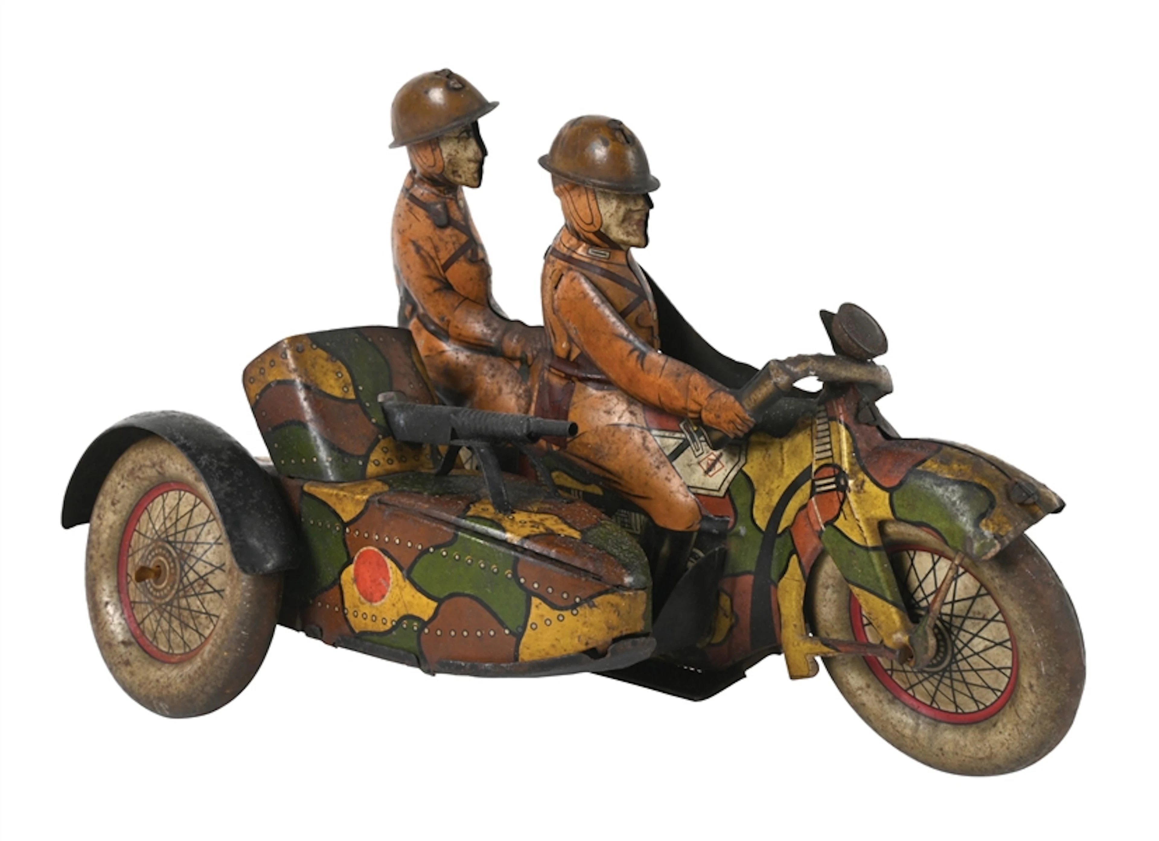 SCARCE PRE-WAR JAPANESE TIN LITHO MOTORCYCLE W/ SIDECAR TOY