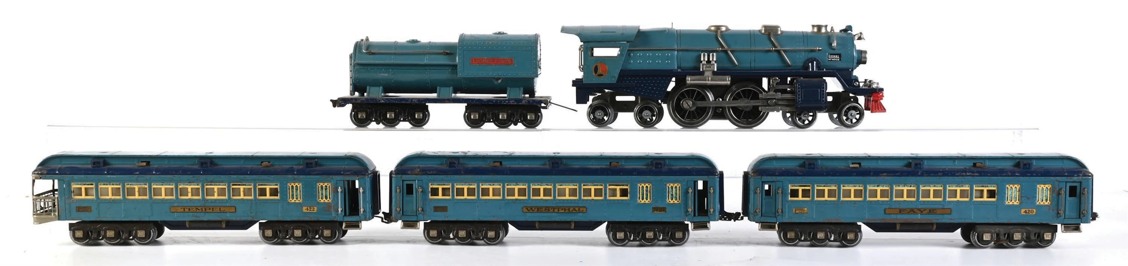 SET OF 5: LIONEL STANDARD GA. NO. 400E BLUE COMET STEAM LOCOMOTIVE