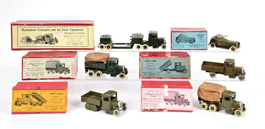 LOT OF 6: W. BRITAINS MILITARY WHEELED VEHICLES
