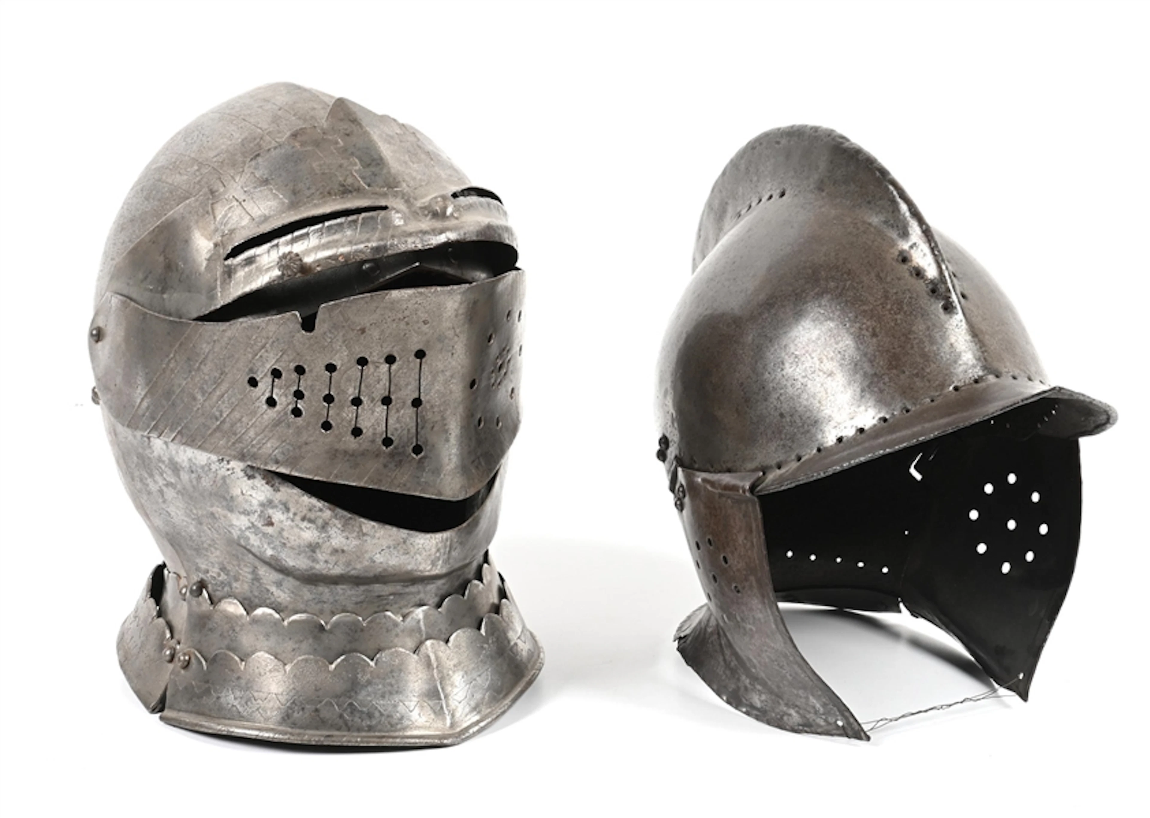 LOT OF 2: BURGONET HELMETS.