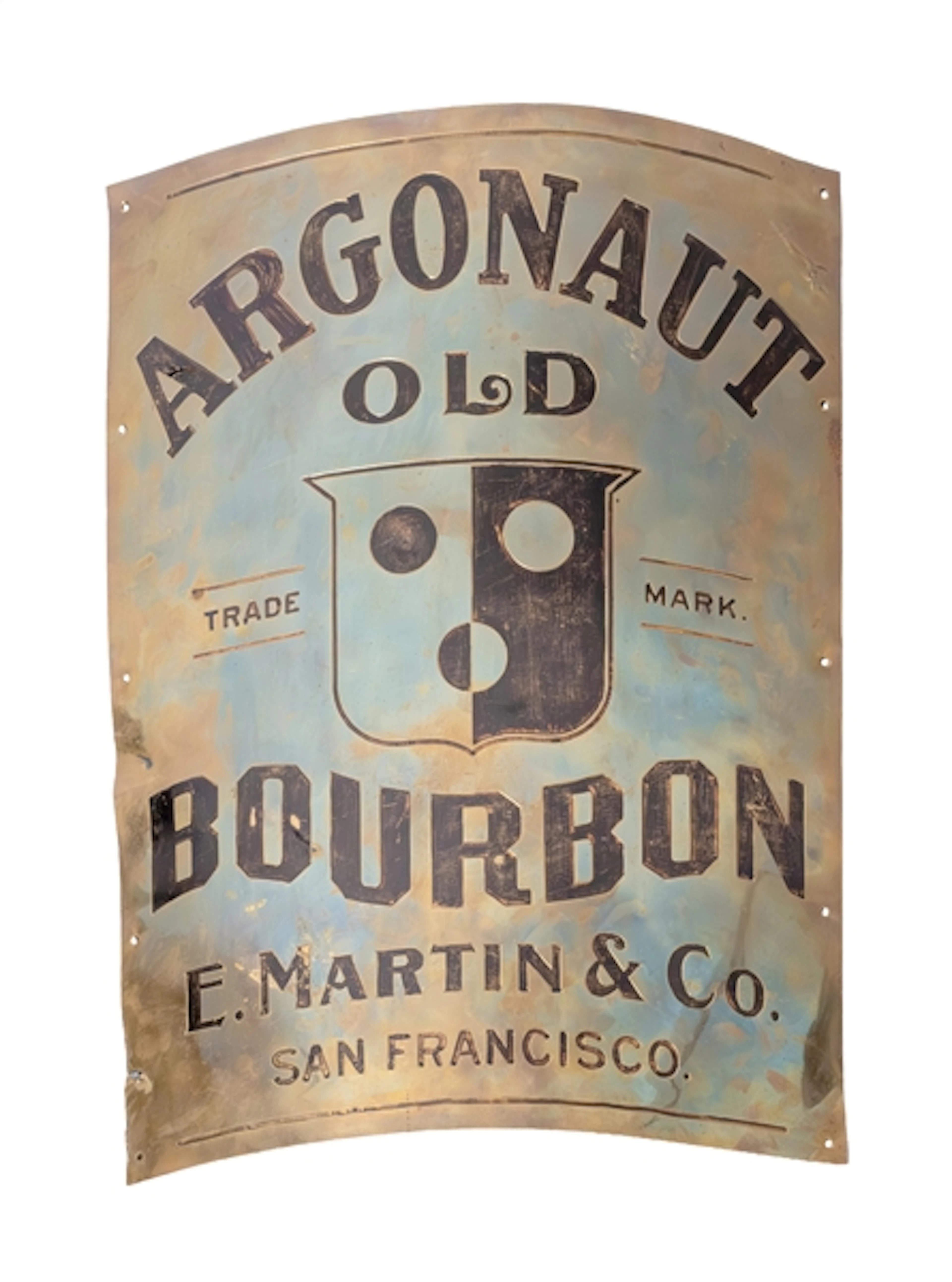 BRASS ARGONAUT OLD BOURBON TRADE SIGN