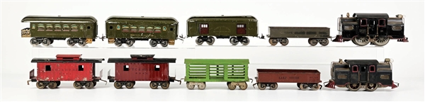 LOT OF 10: NEW YORK CENTRAL LINES TRAIN ENGINES NO. 33 AND 38 WITH VARIOUS CARS