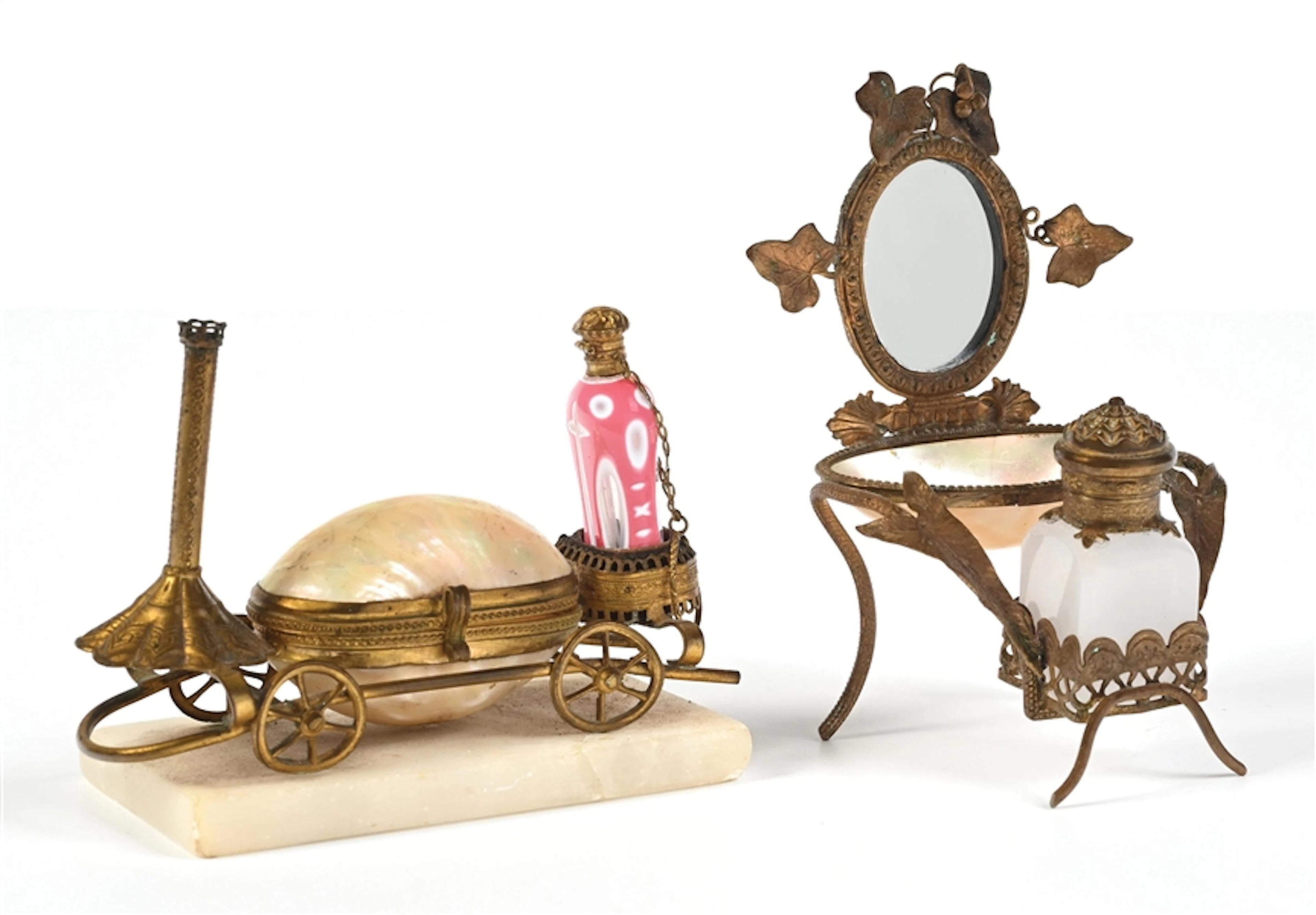 LOT OF 2: FRENCH PALAIS ROYAL MOTHER OF PEARL CARRIAGE PERFUME STAND