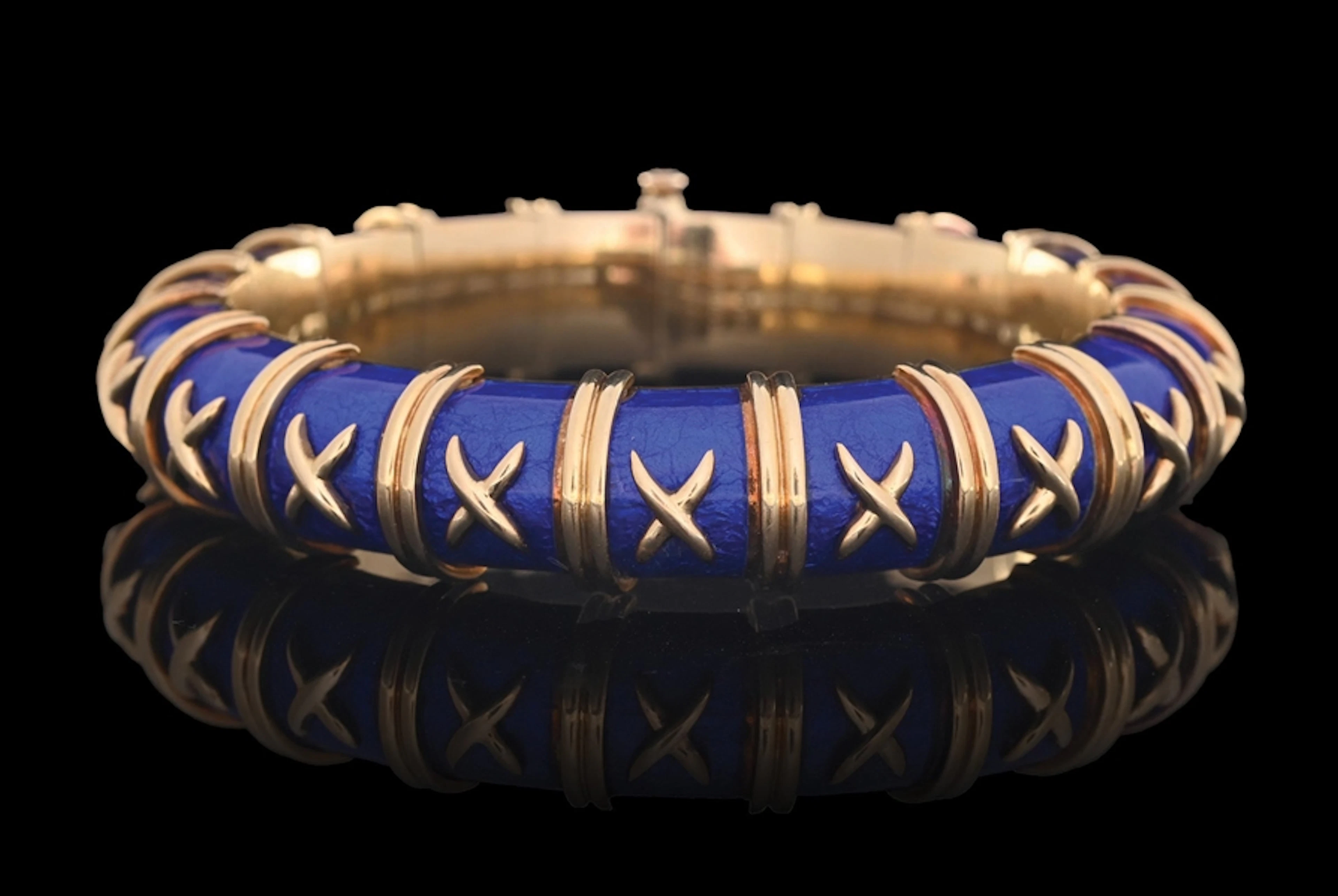 JEAN SCHLUMBERGER FOR TIFFANY & CO. 18K GOLD BLUE ENAMELED BRACELET