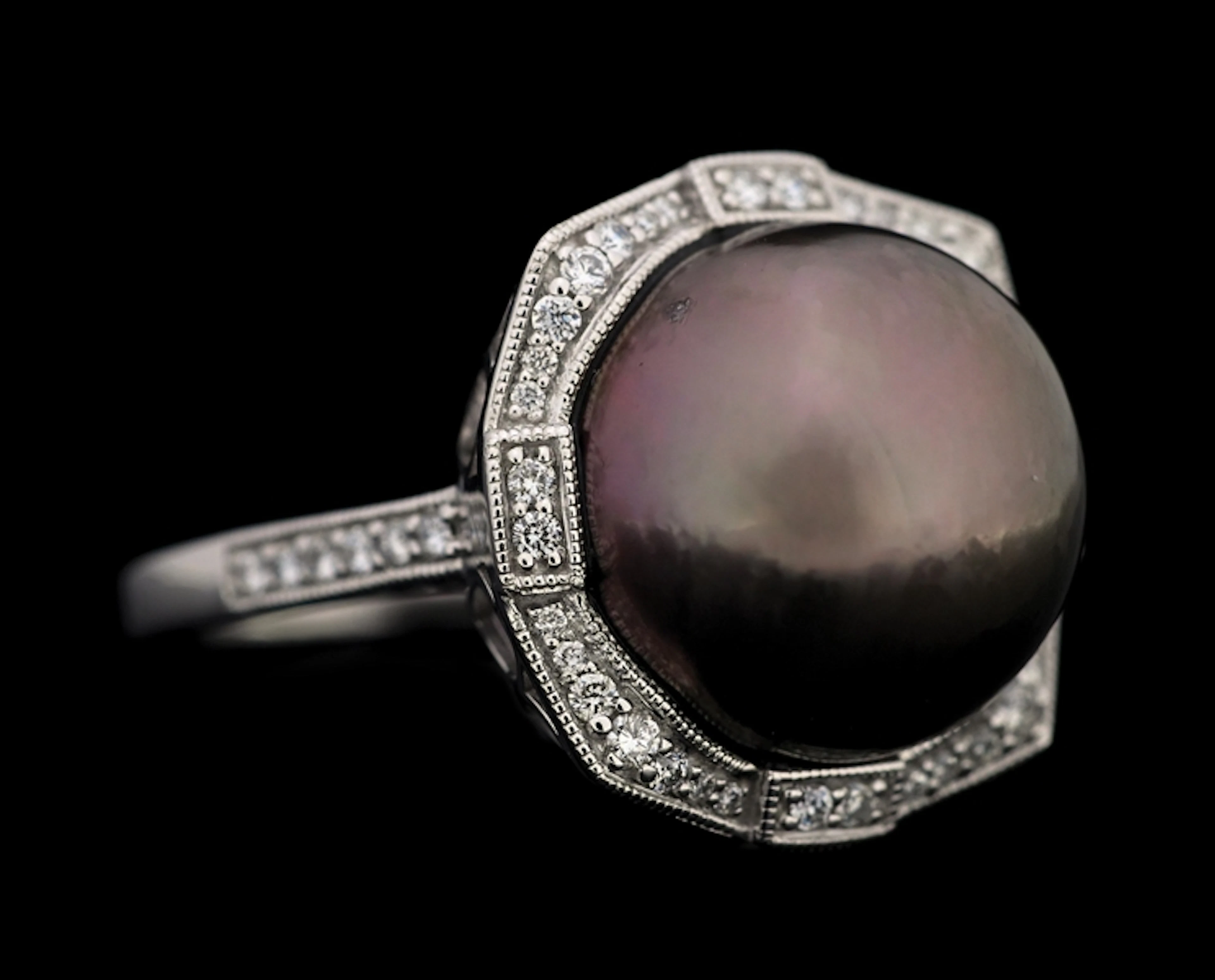 PLATINUM SOUTH SEA PEARL & DIAMOND RING W/REPORT