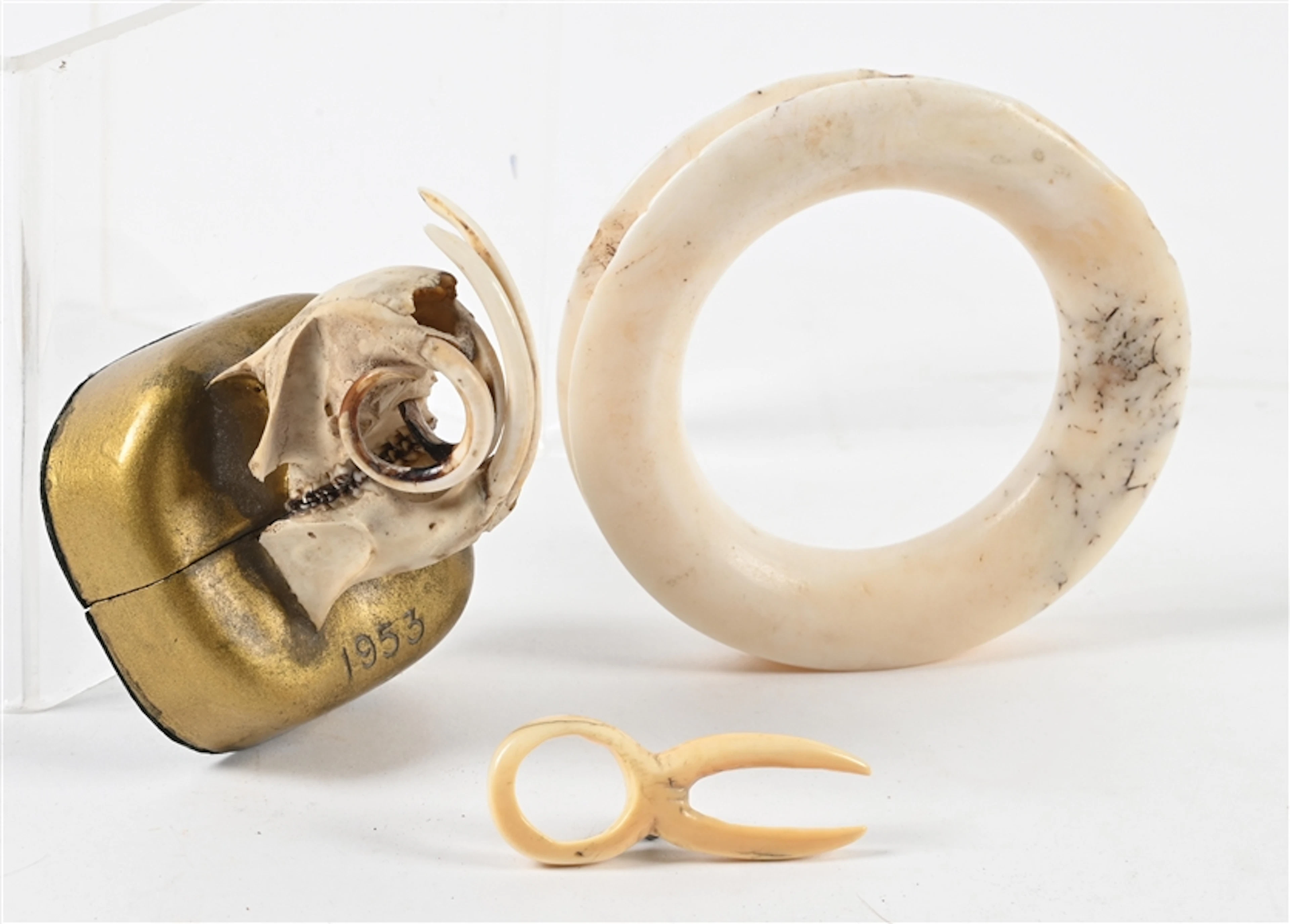 LOT OF 3: SHELL & BONE ETHNOGRAPHIC ARTIFACTS