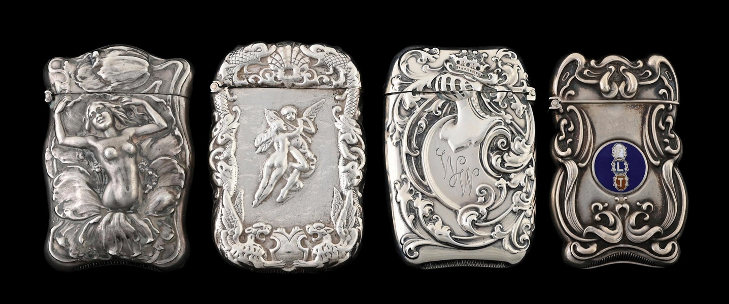 COLLECTION OF 4: STERLING SILVER ART NOUVEAU MATCH SAFES