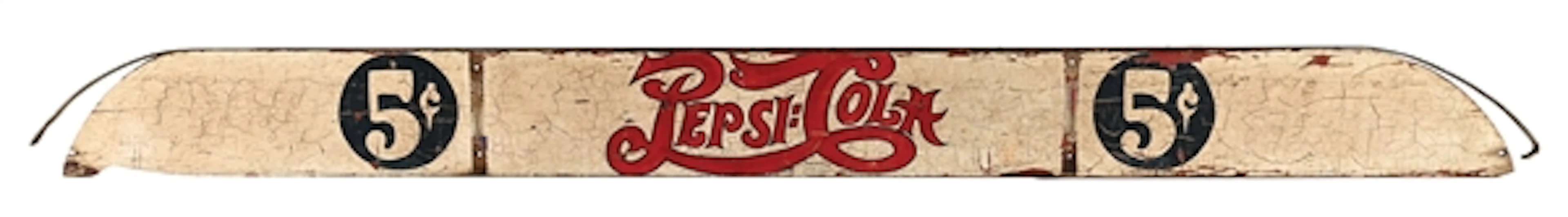 PEPSI COLA PAINTED WOOD DELIVERY TRUCK SIGN W/ DOUBLE DOT GRAPHIC.