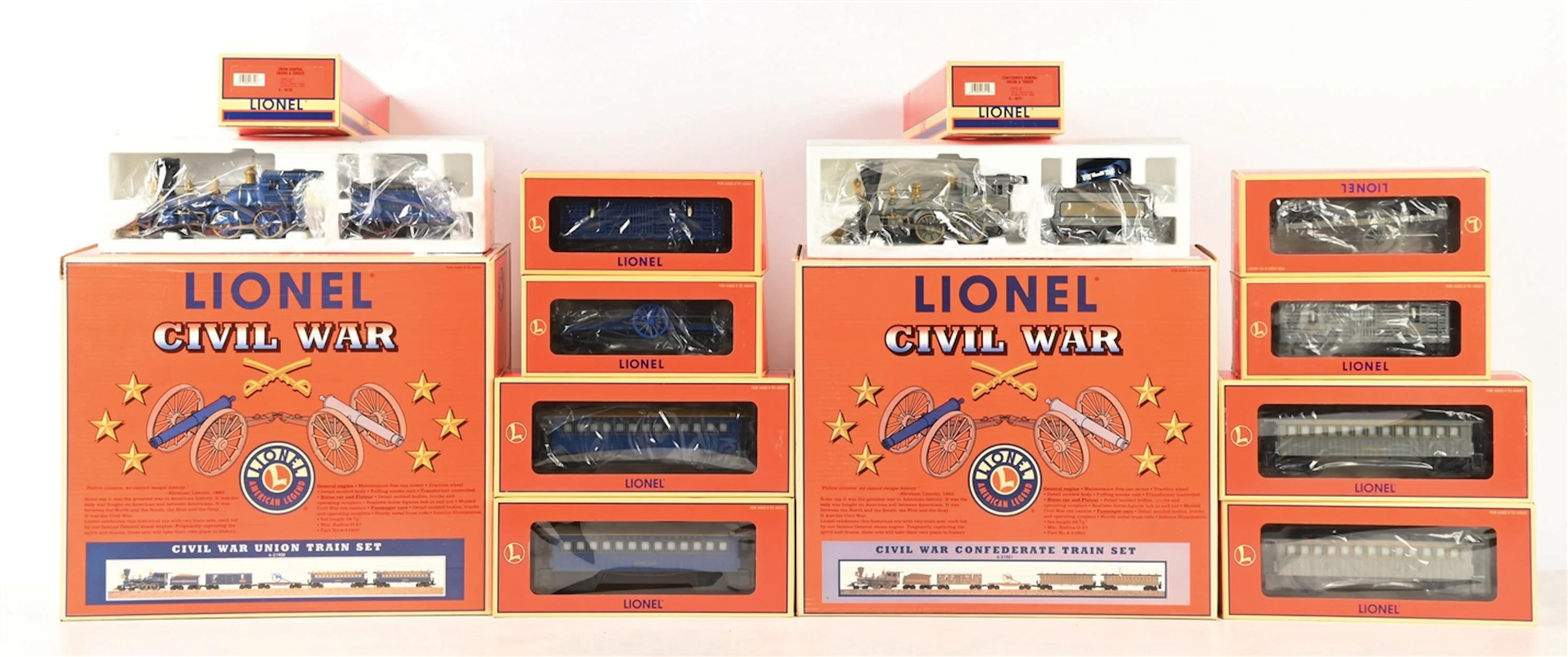 LOT OF 2: LIONEL CIVIL WAR UNION AND CONFEDERATE TRAIN SETS IN BOXES