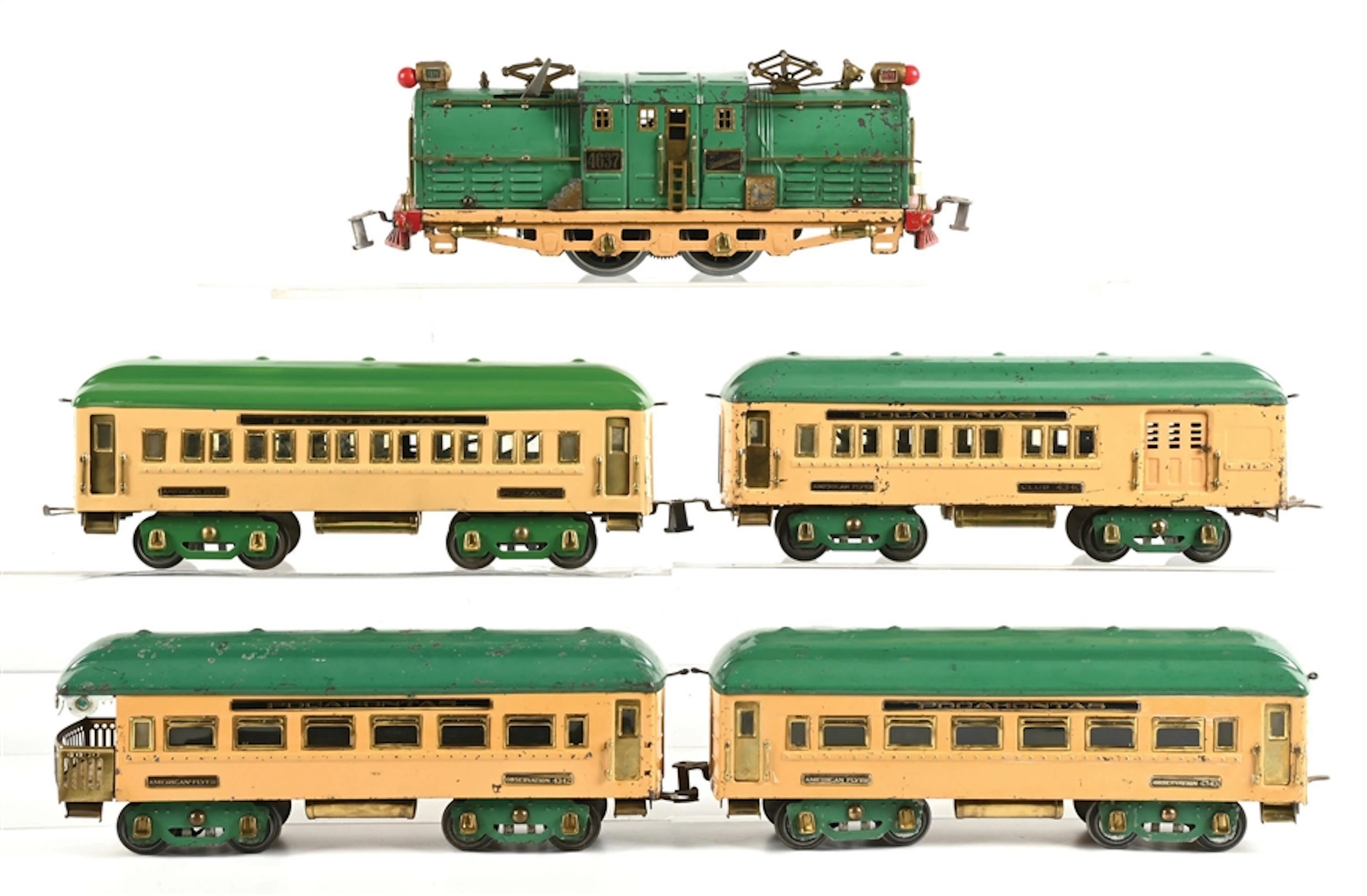 LOT OF 5: AMERICAN FLYER NO. 4637 POCAHONTAS LOCO W/ CARS